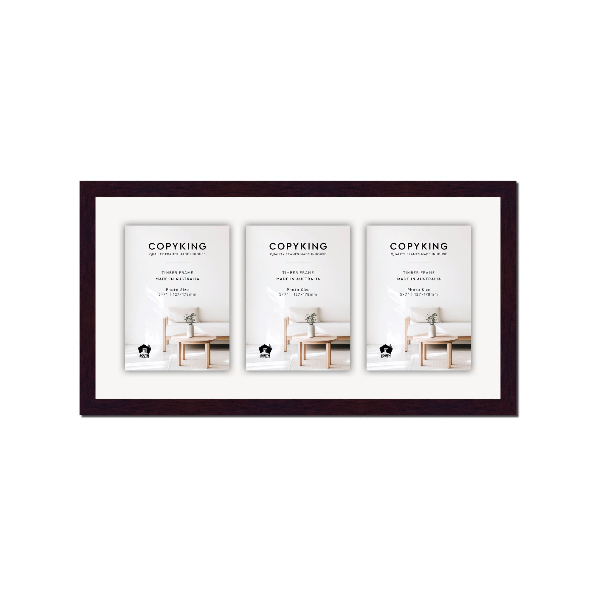 Mahogany 20mm Wood Collage Photo Frame - 10" x 20" - 3 Photos (5" x 7")