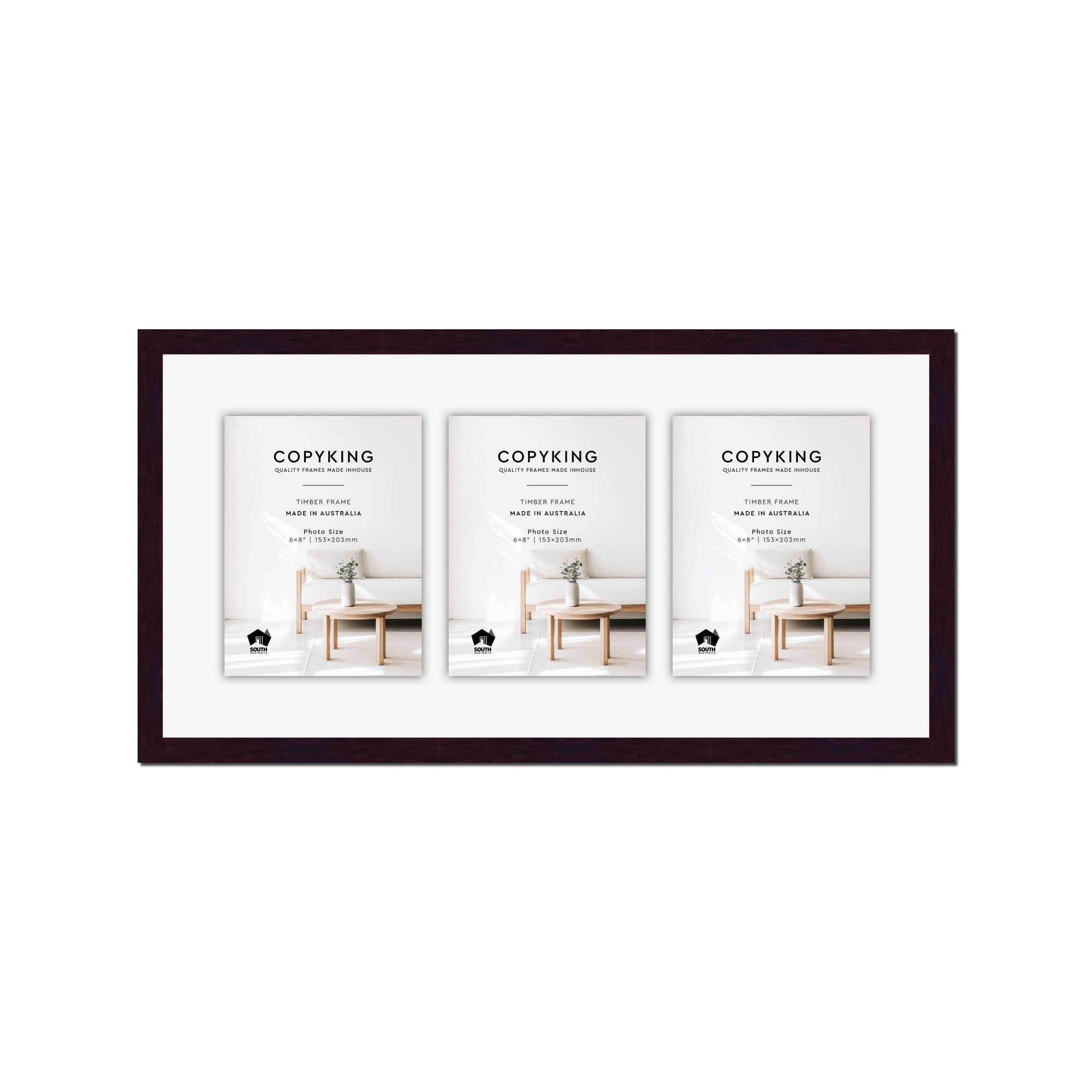 Mahogany 20mm Wood Collage Photo Frame - 12" x 24" - 3 Photos (6" x 8")