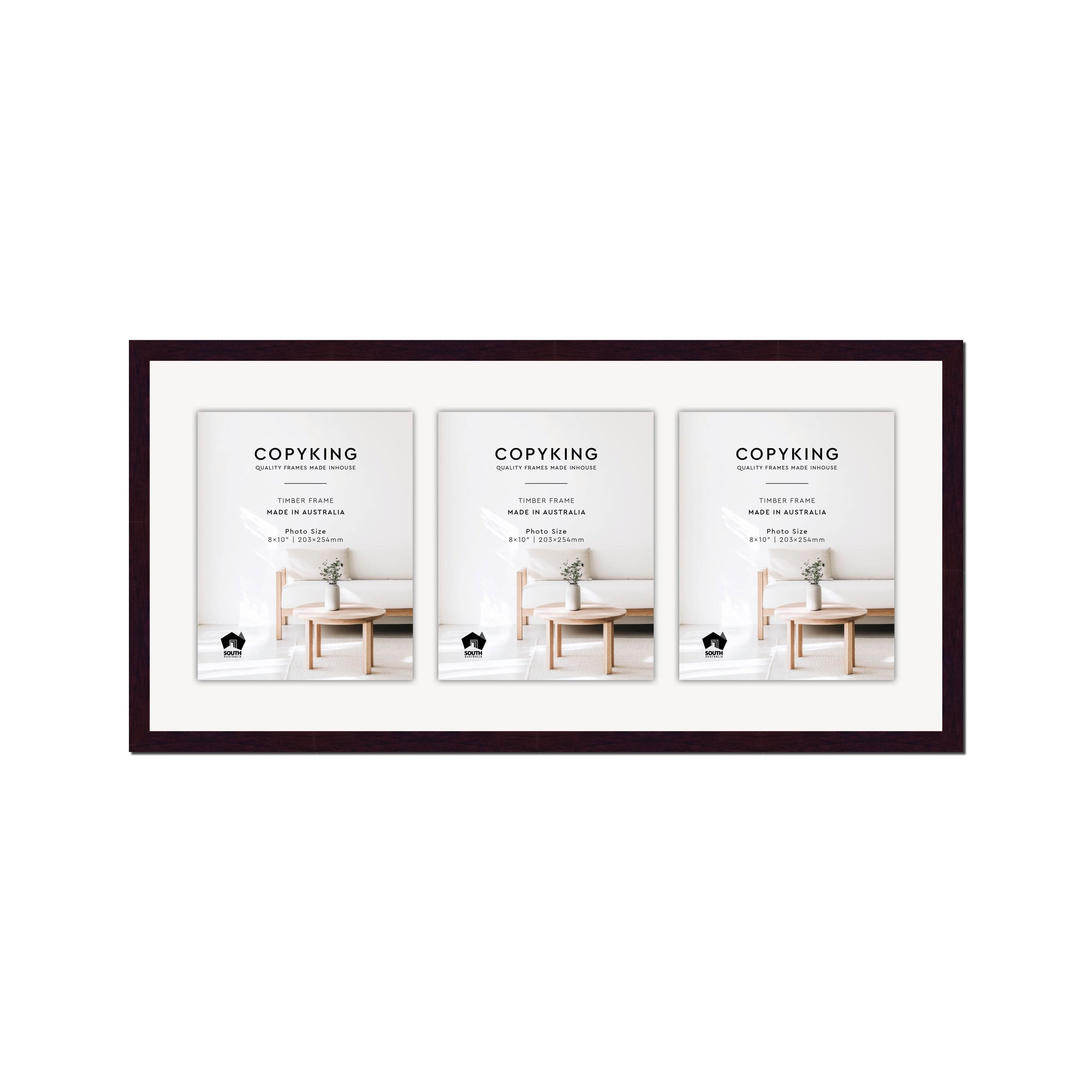 Mahogany 20mm Wood Collage Photo Frame - 14" x 30" - 3 Photos (8" x 10")