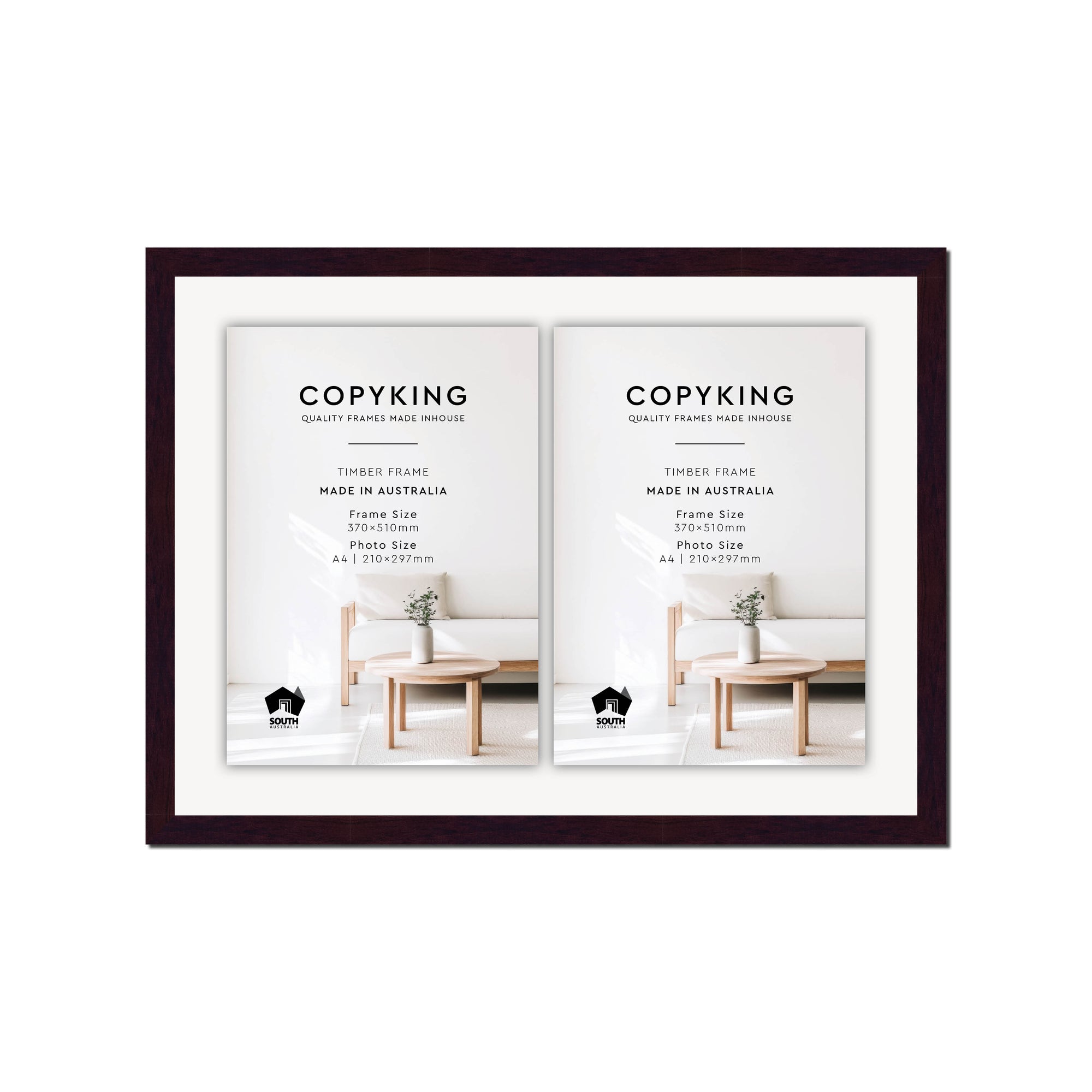 Mahogany 20mm Wood Certificate Frame - 370mm x 510mm - 2 Certificates (A4)