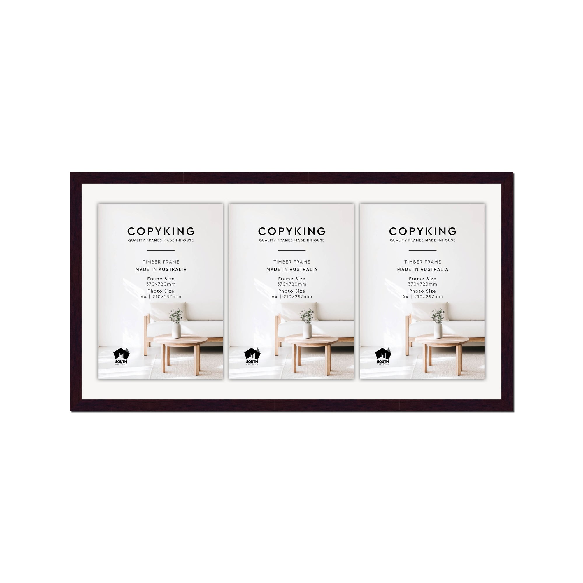 Mahogany 20mm Wood Certificate Frame - 370mm x 720mm - 3 Certificates (A4)
