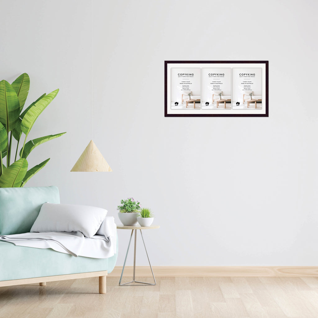 Mahogany 20mm Wood Certificate Frame - 370mm x 720mm - 3 Certificates (A4)