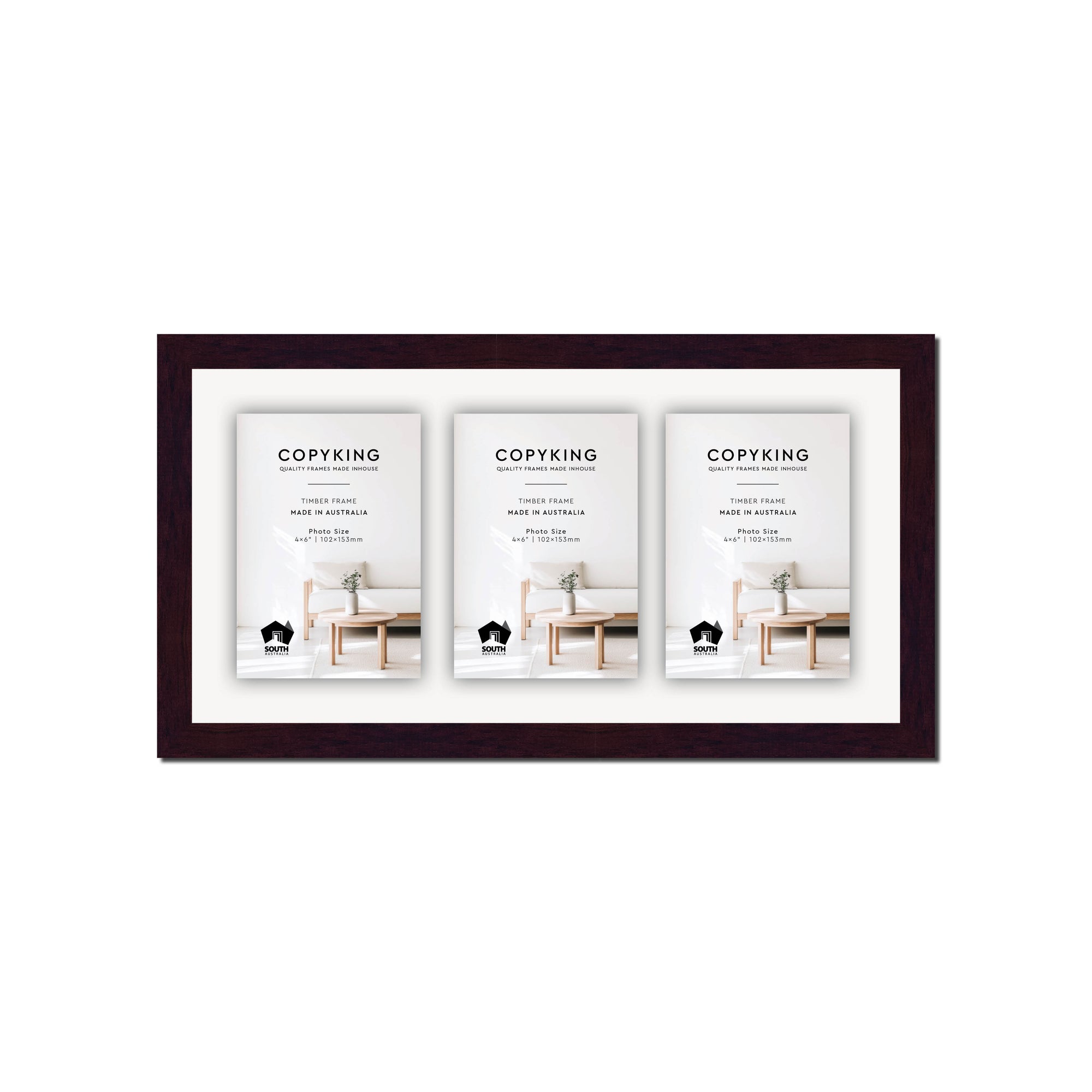 Mahogany 20mm Wood Collage Photo Frame - 8" x 16" - 3 Photos (4" x 6")
