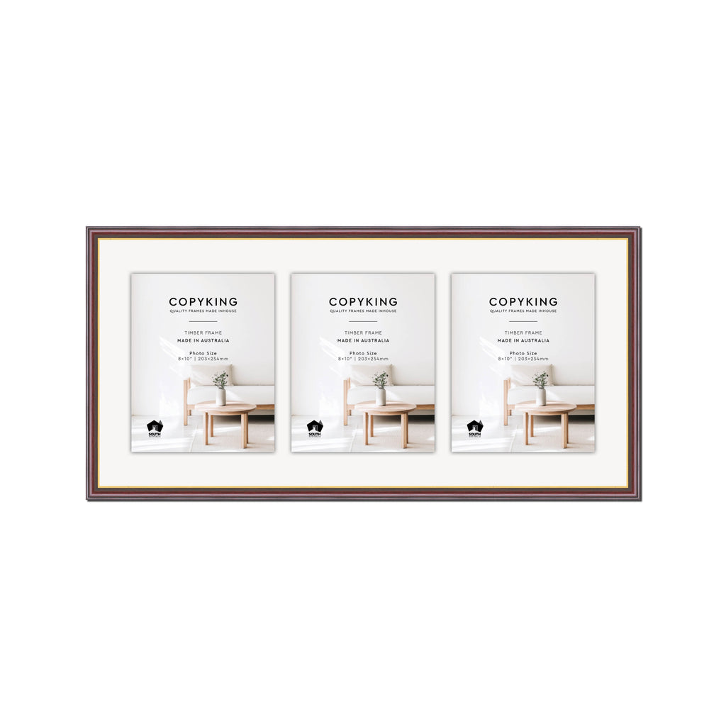 Mahogany/Gold 20mm Wood Collage Photo Frame - 14" x 30" - 3 Photos (8" x 10")