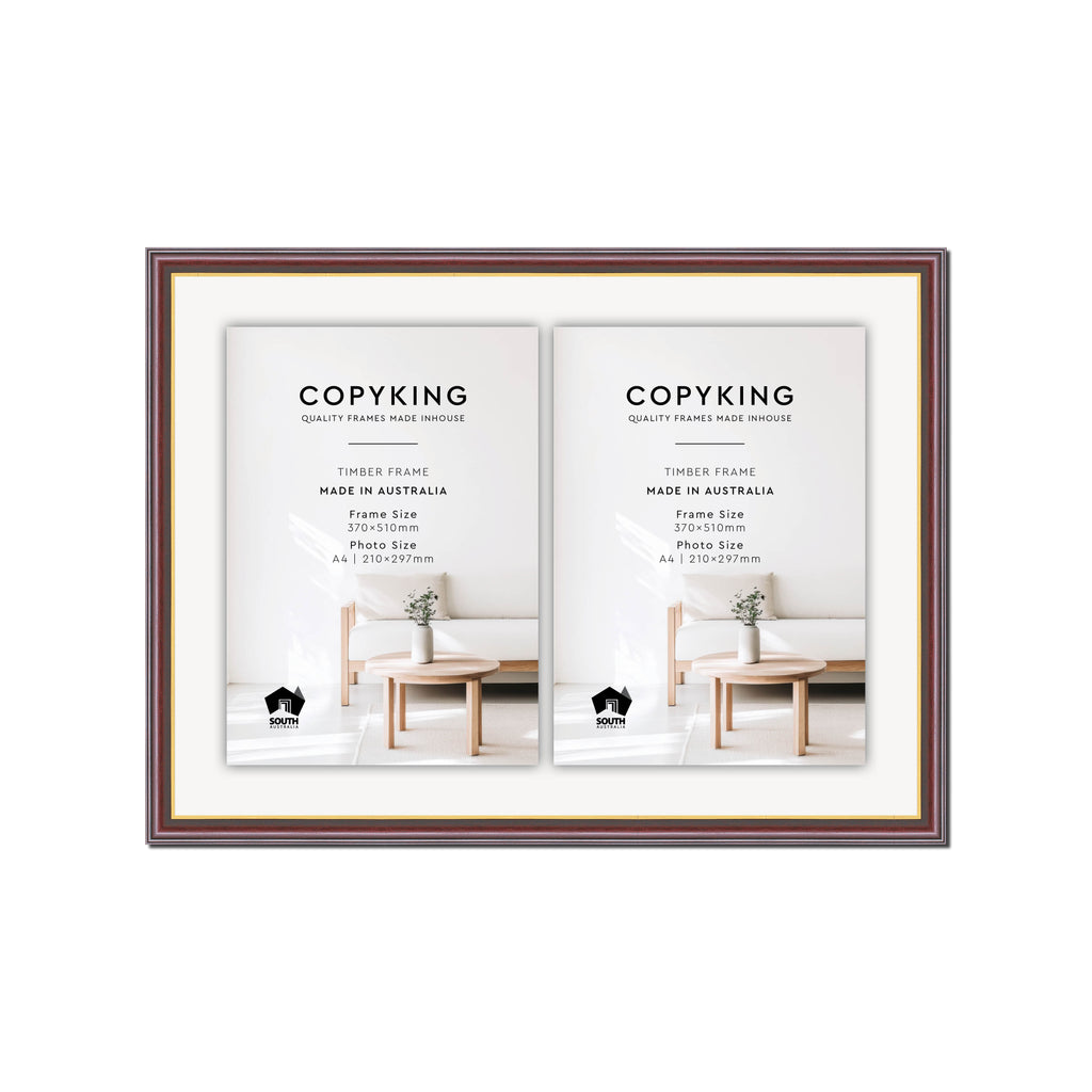 Mahogany/Gold 20mm Wood Certificate Frame - 370mm x 510mm - 2 Certificates (A4)