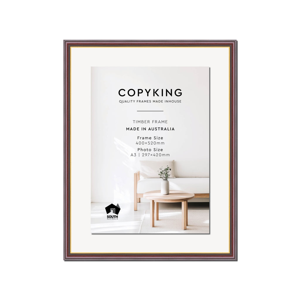 Mahogany/Gold 20mm Wood Certificate Frame - 400mm x 520mm - 1 Certificates (A3)