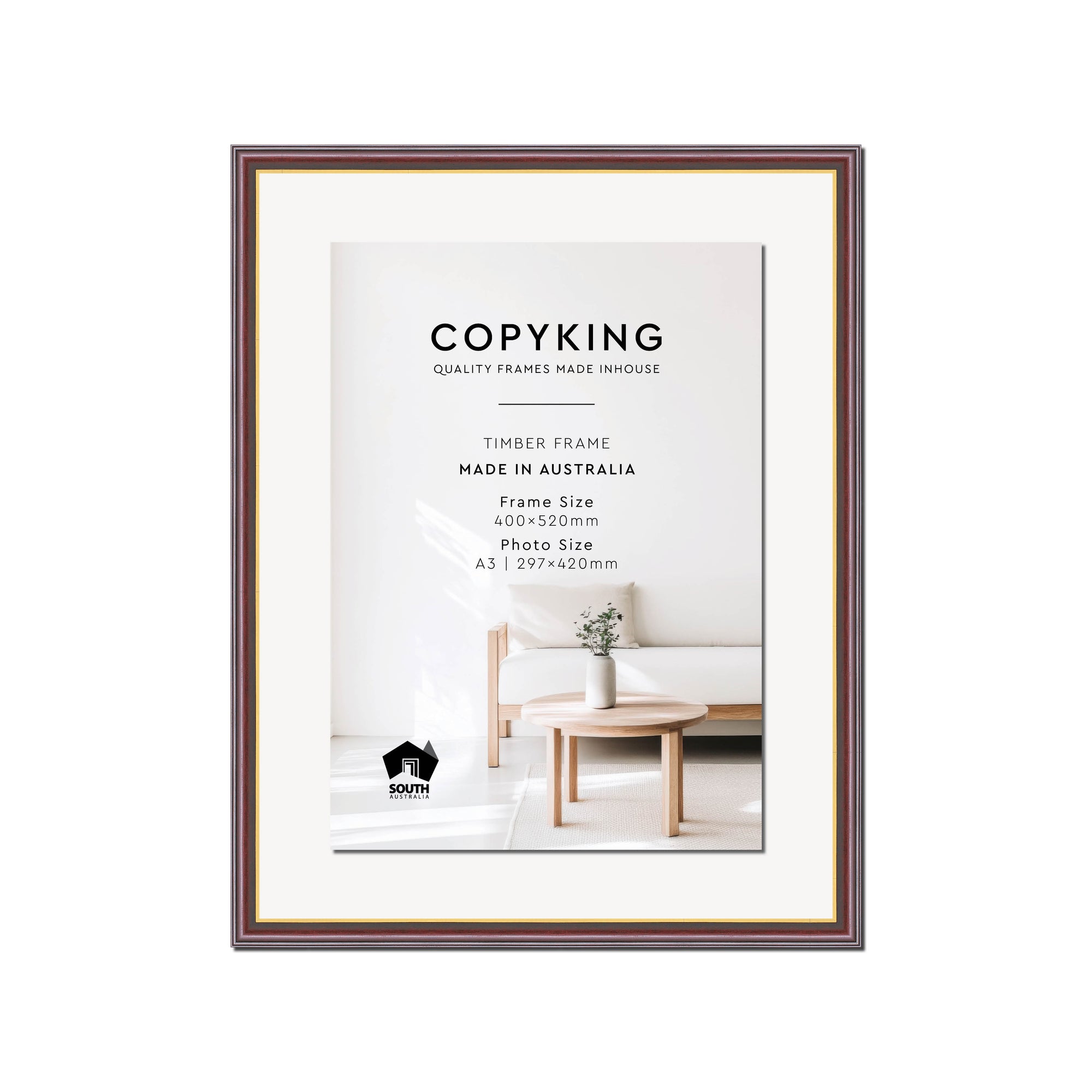 Mahogany/Gold 20mm Wood Certificate Frame - 400mm x 520mm - 1 Certificates (A3)
