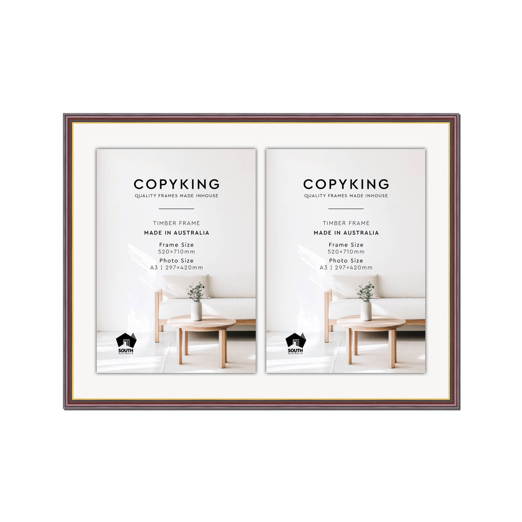 Mahogany/Gold 20mm Wood Certificate Frame - 520mm x 710mm - 2 Certificates (A3)