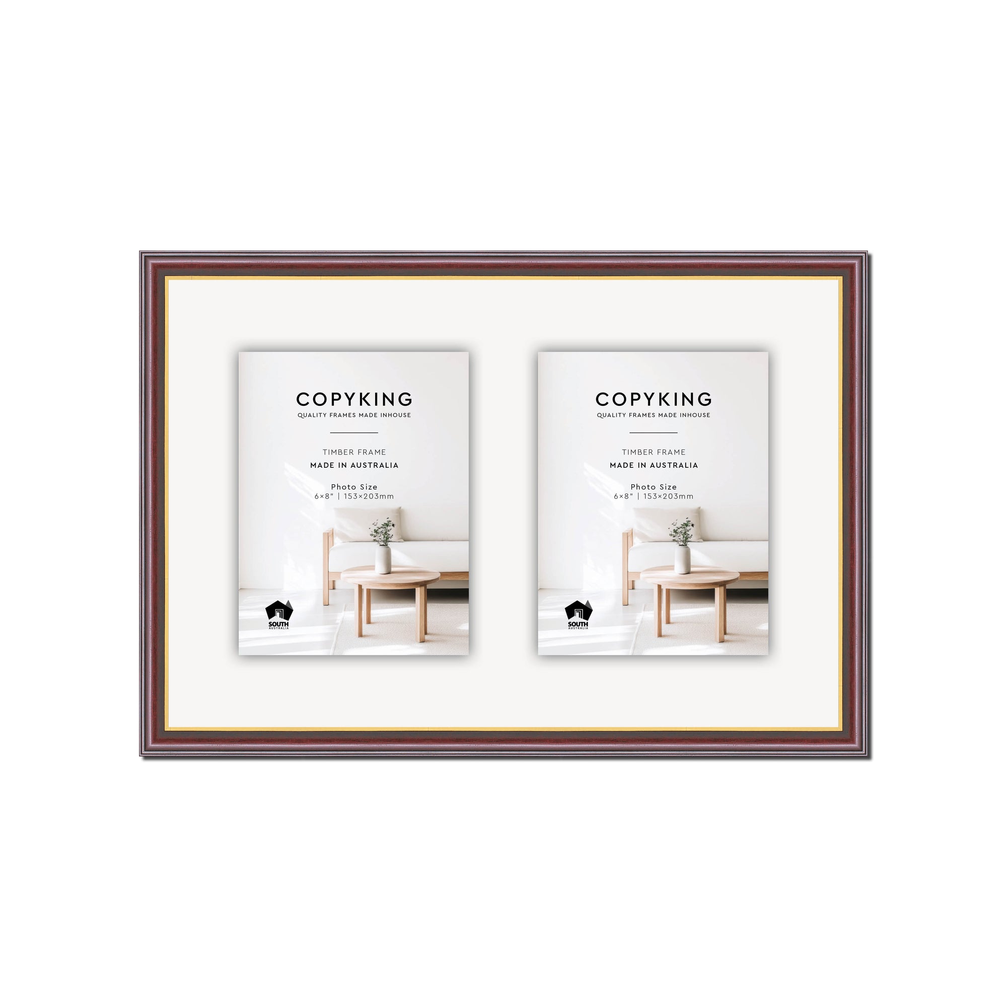 Mahogany/Gold 20mm Wood Collage Photo Frame - 12" x 18" - 2 Photos (6" x 8")