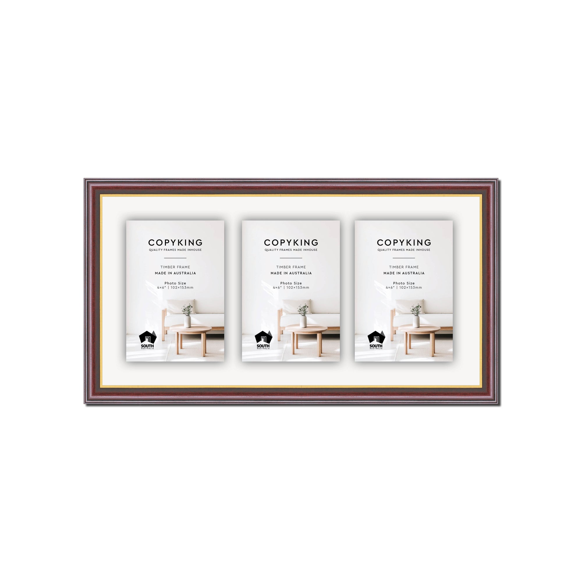 Mahogany/Gold 20mm Wood Collage Photo Frame - 8" x 16" - 3 Photos (4" x 6")