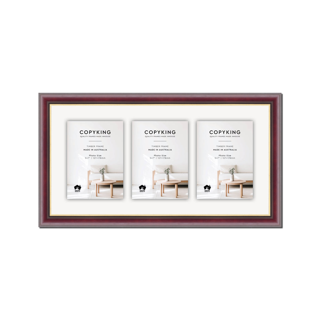 Mahogany/Gold 30mm Wood Collage Photo Frame - 10" x 20" - 3 Photos (5" x 7")