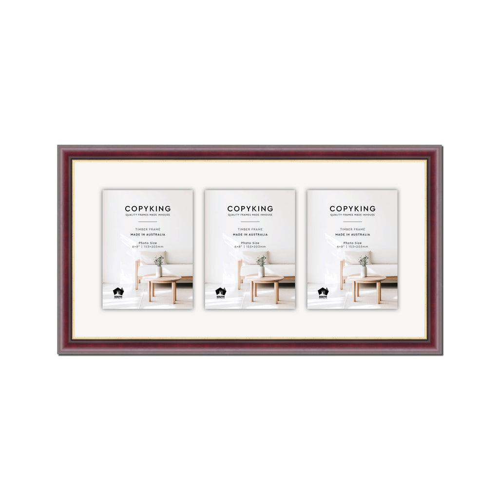 Mahogany/Gold 30mm Wood Collage Photo Frame - 12" x 24" - 3 Photos (6" x 8")