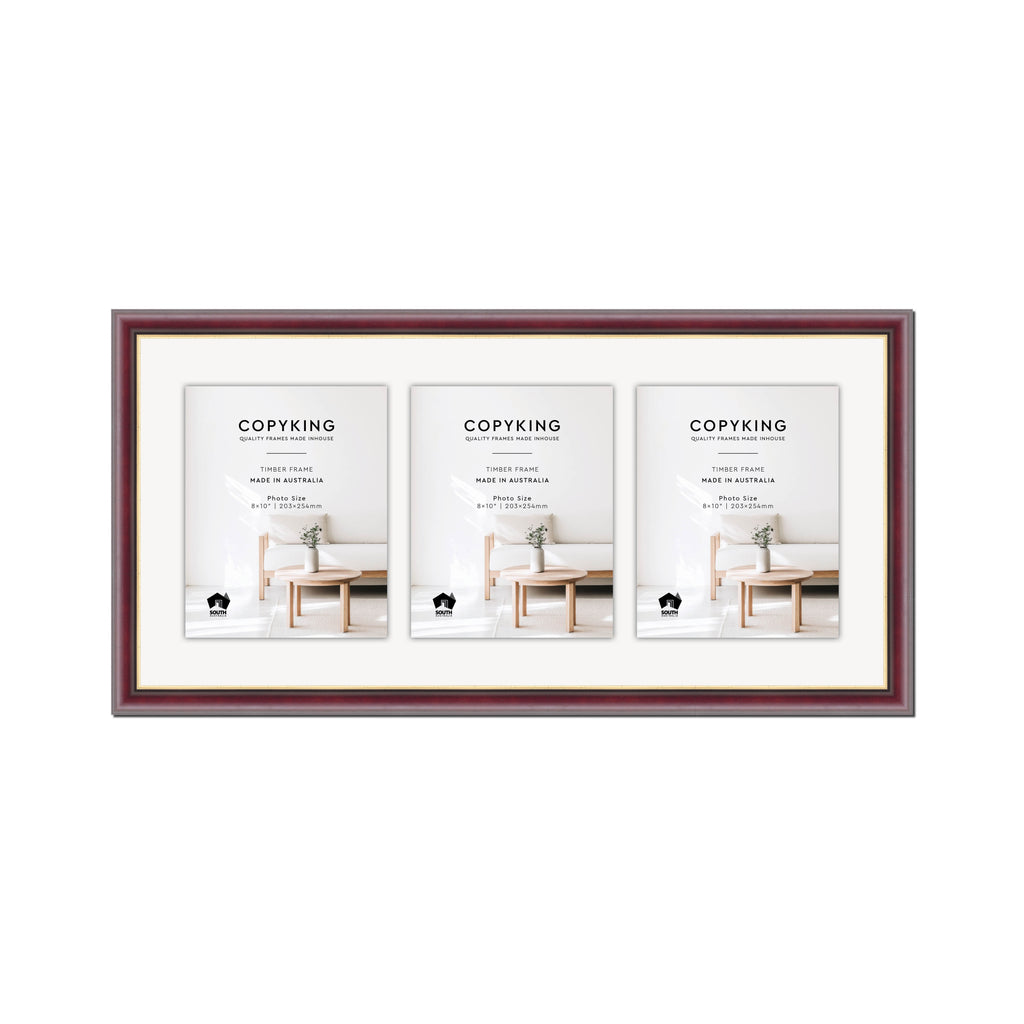 Mahogany/Gold 30mm Wood Collage Photo Frame - 14" x 30" - 3 Photos (8" x 10")