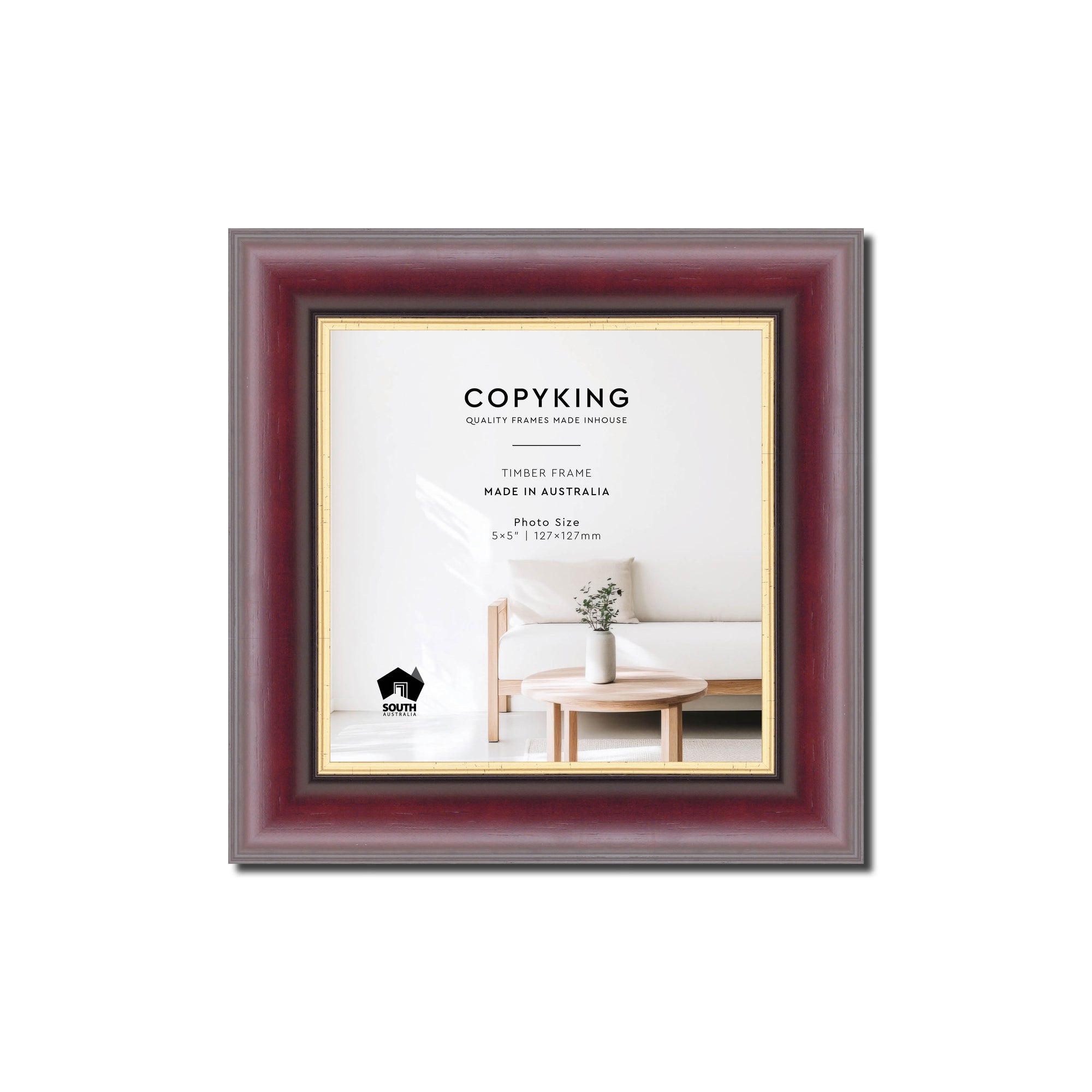 Mahogany/Gold 30mm Wood Square Photo Frame - 5" x 5" (127mm x 127mm)