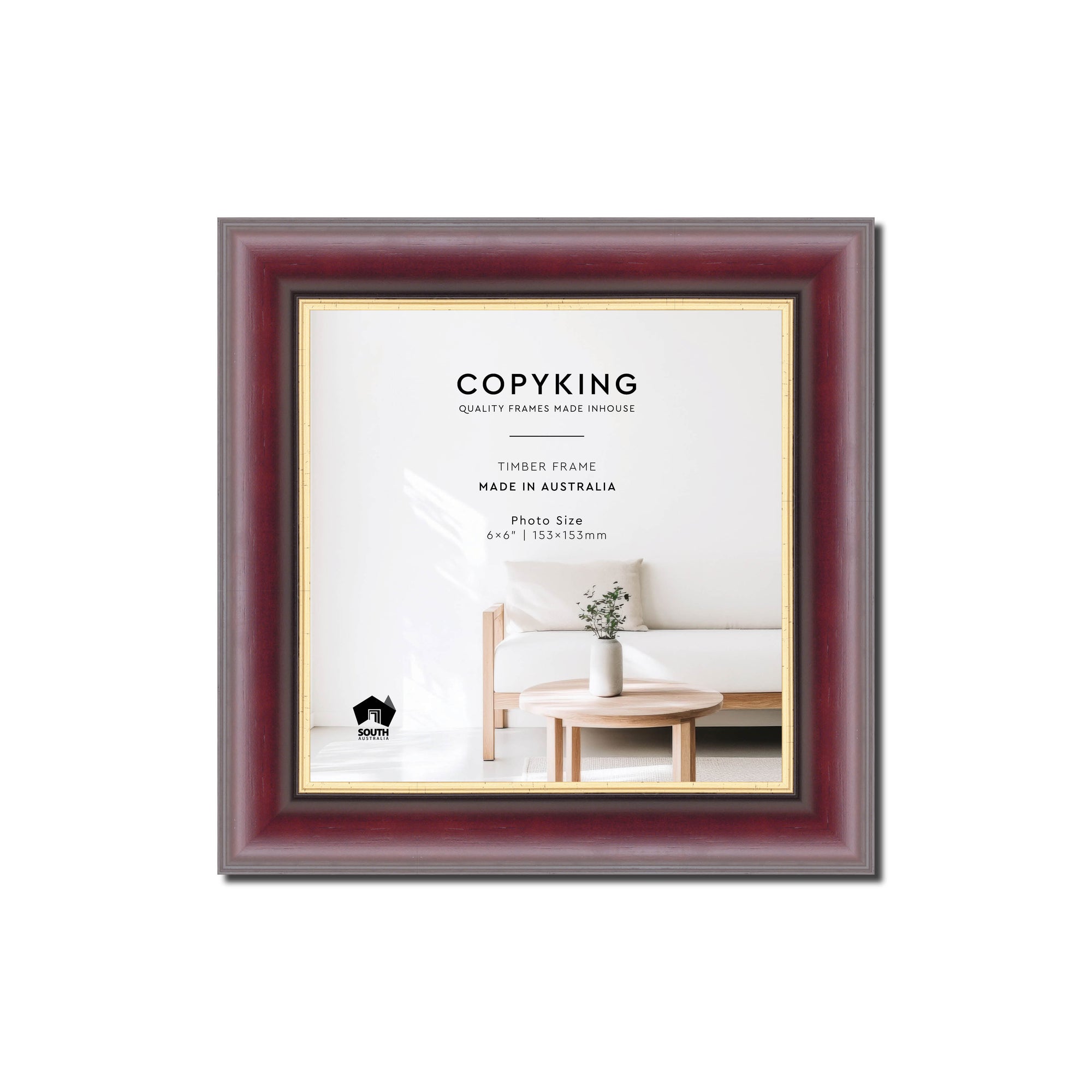 Mahogany/Gold 30mm Wood Square Photo Frame - 6" x 6" (153mm x 153mm)