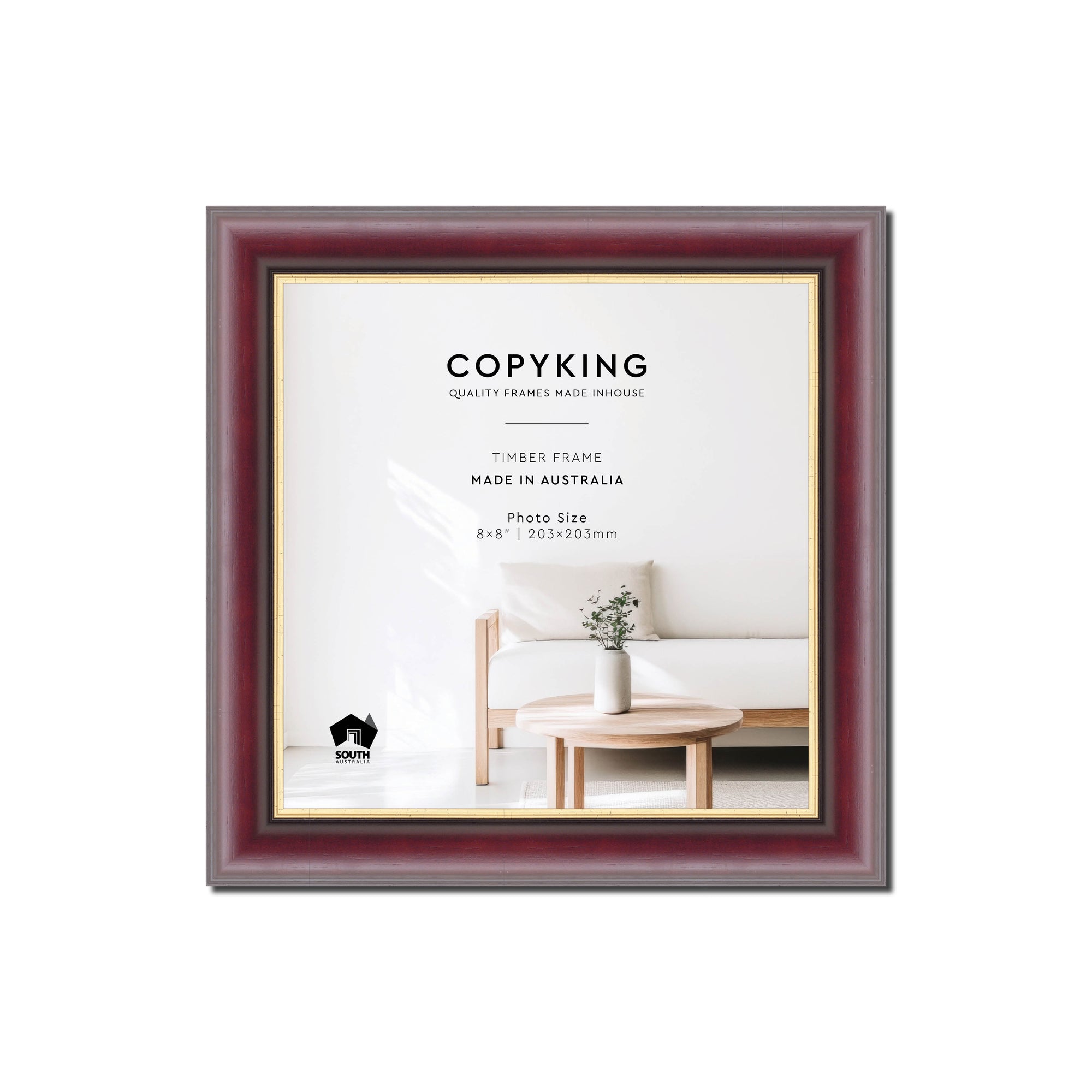 Mahogany/Gold 30mm Wood Square Photo Frame - 8" x 8" (203mm x 203mm)
