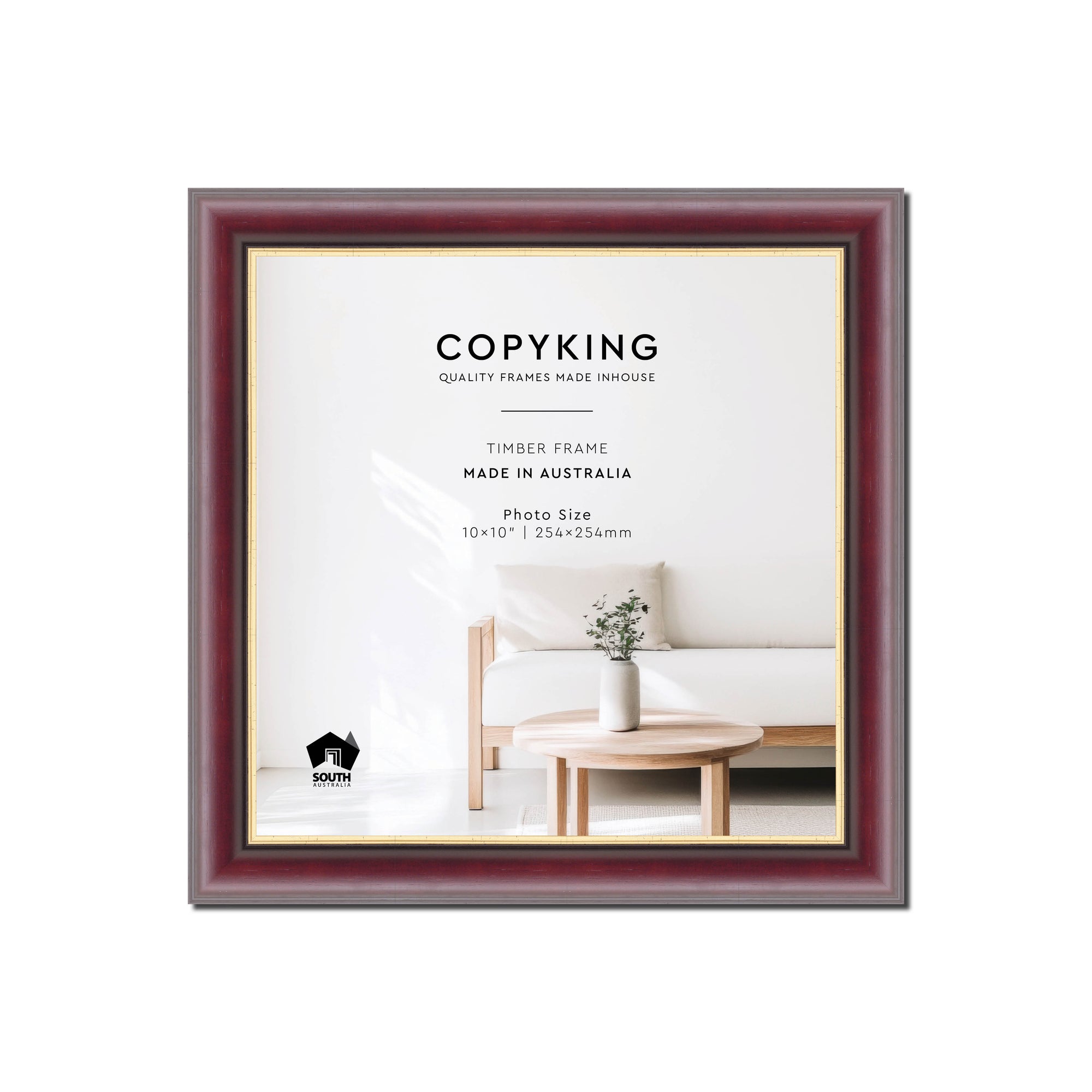 Mahogany/Gold 30mm Wood Square Photo Frame - 10" x 10" (254mm x 254mm)