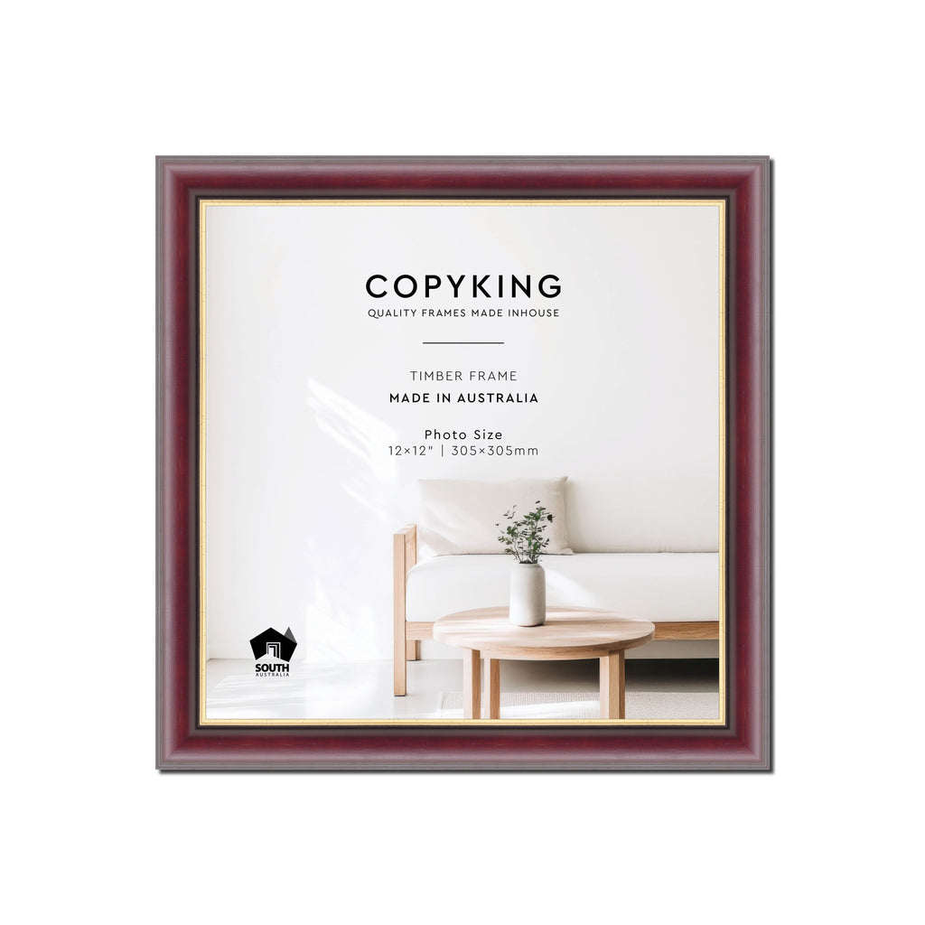 Mahogany/Gold 30mm Wood Square Photo Frame - 12" x 12" (305mm x 305mm)