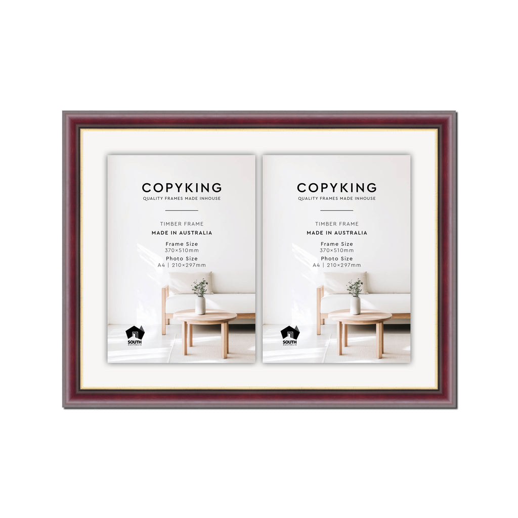 Mahogany/Gold 30mm Wood Certificate Frame - 370mm x 510mm - 2 Certificates (A4)