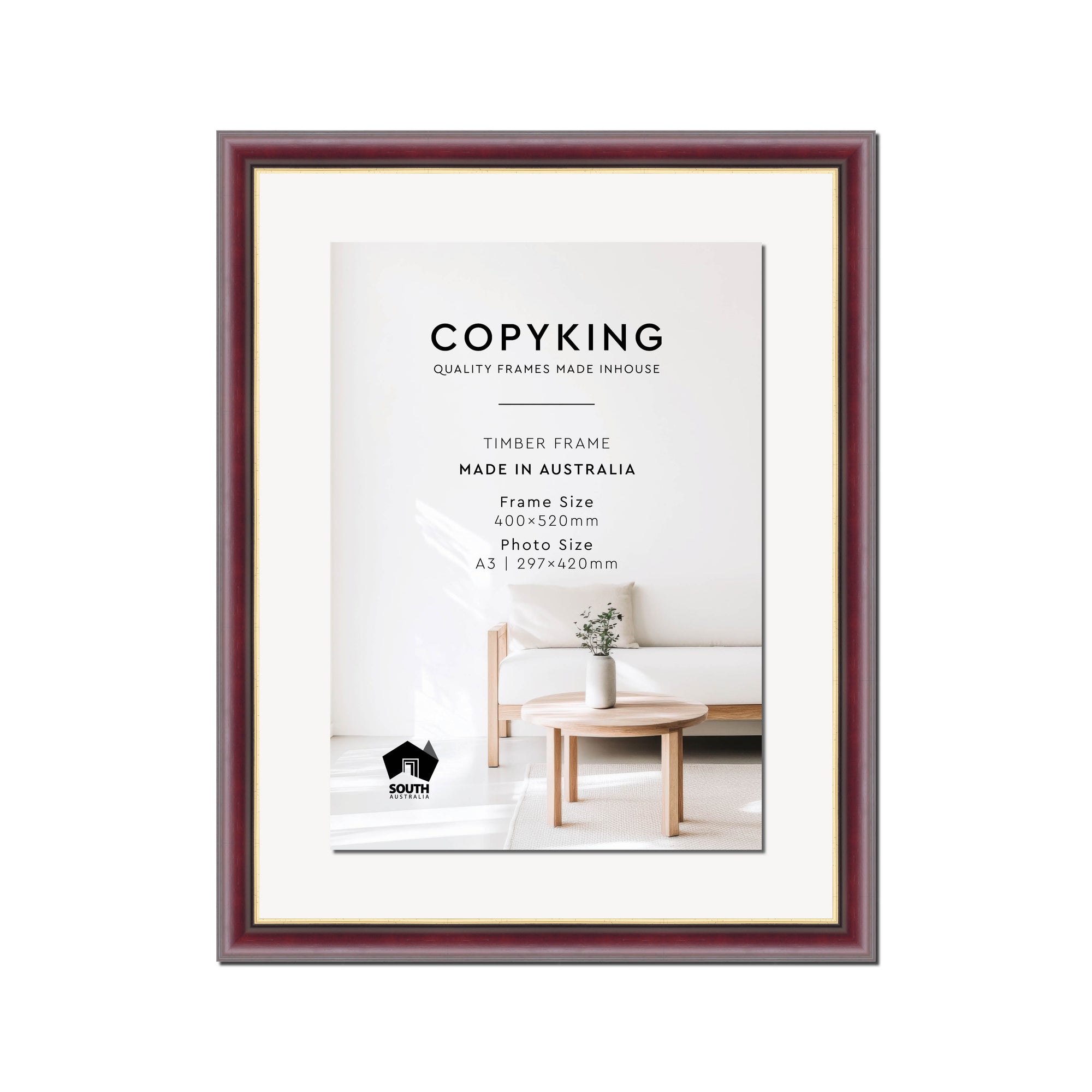 Mahogany/Gold 30mm Wood Certificate Frame - 400mm x 520mm - 1 Certificates (A3)