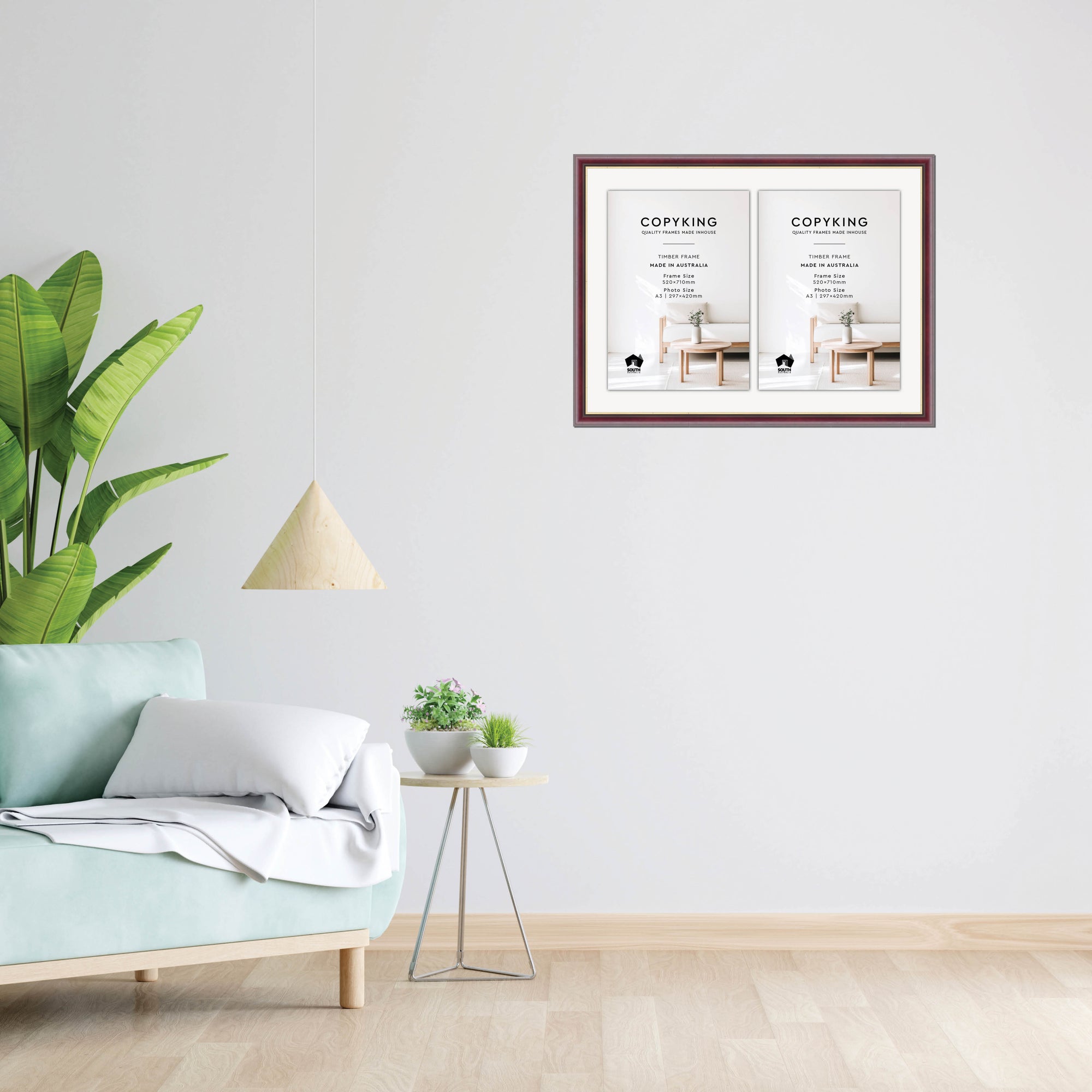 Mahogany/Gold 30mm Wood Certificate Frame - 520mm x 710mm - 2 Certificates (A3)