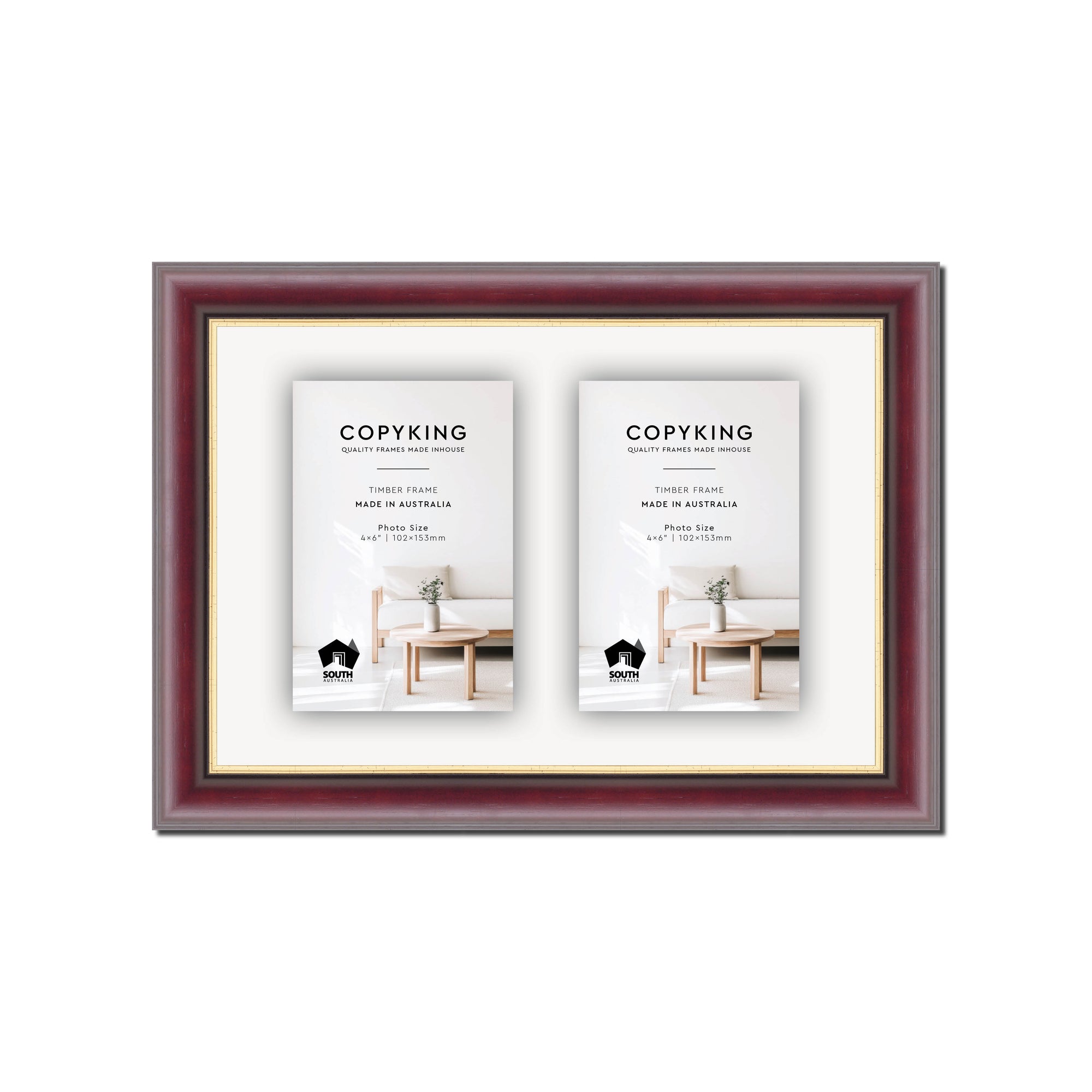 Mahogany/Gold 30mm Wood Collage Photo Frame - 8" x 12" - 2 Photos (4" x 6")