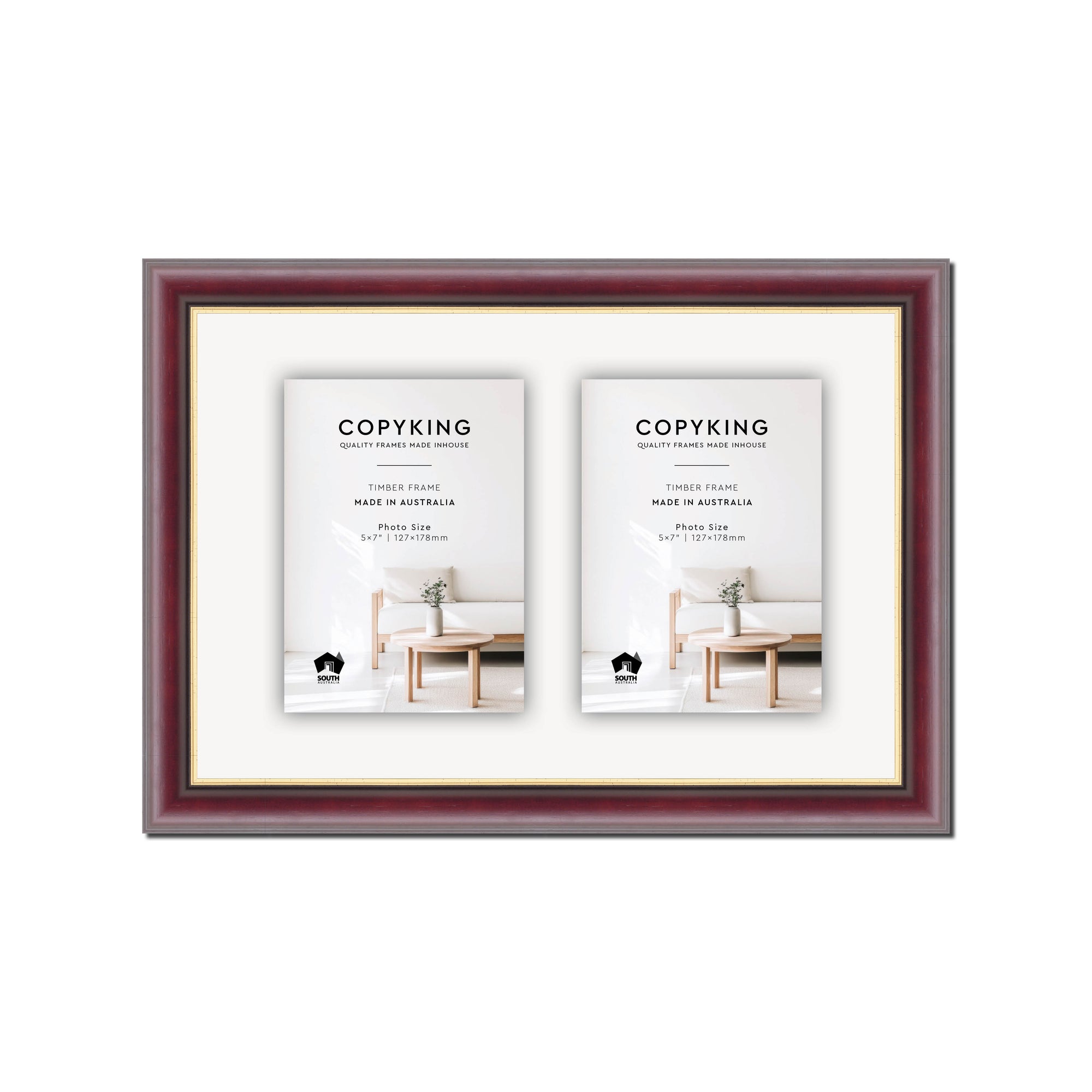 Mahogany/Gold 30mm Wood Collage Photo Frame - 10" x 15" - 2 Photos (5" x 7")