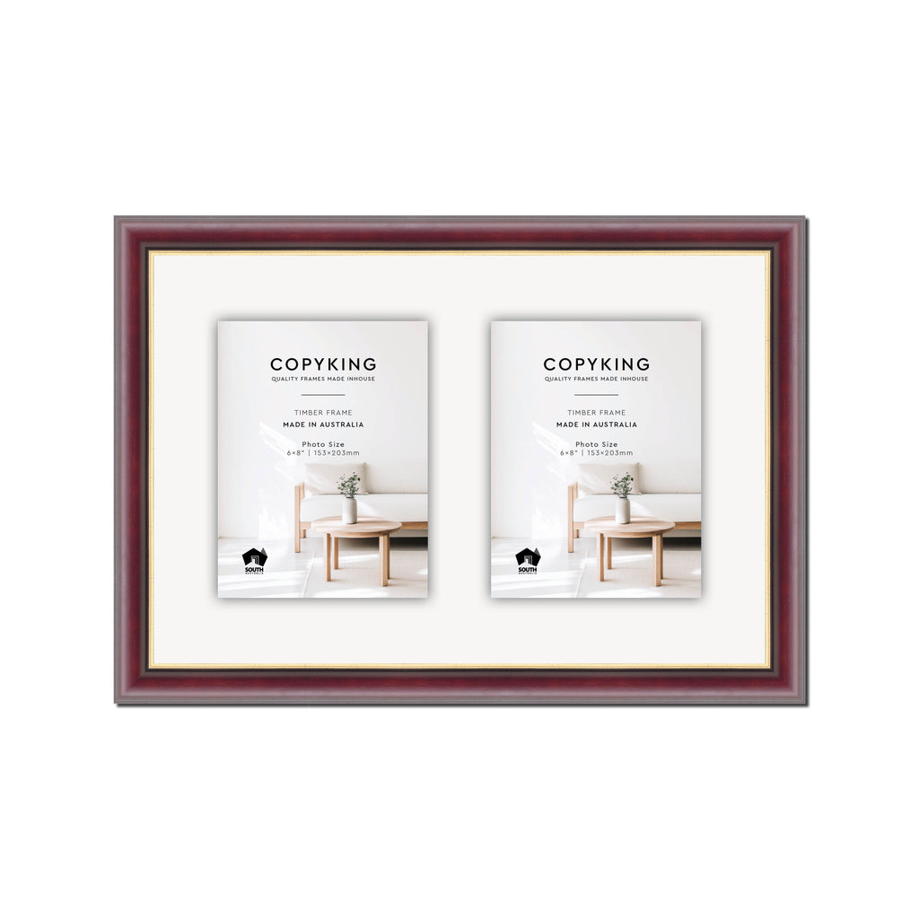 Mahogany/Gold 30mm Wood Collage Photo Frame - 12" x 18" - 2 Photos (6" x 8")