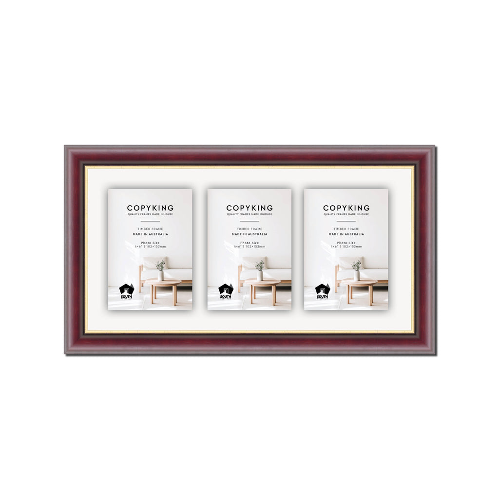 Mahogany/Gold 30mm Wood Collage Photo Frame - 8" x 16" - 3 Photos (4" x 6")