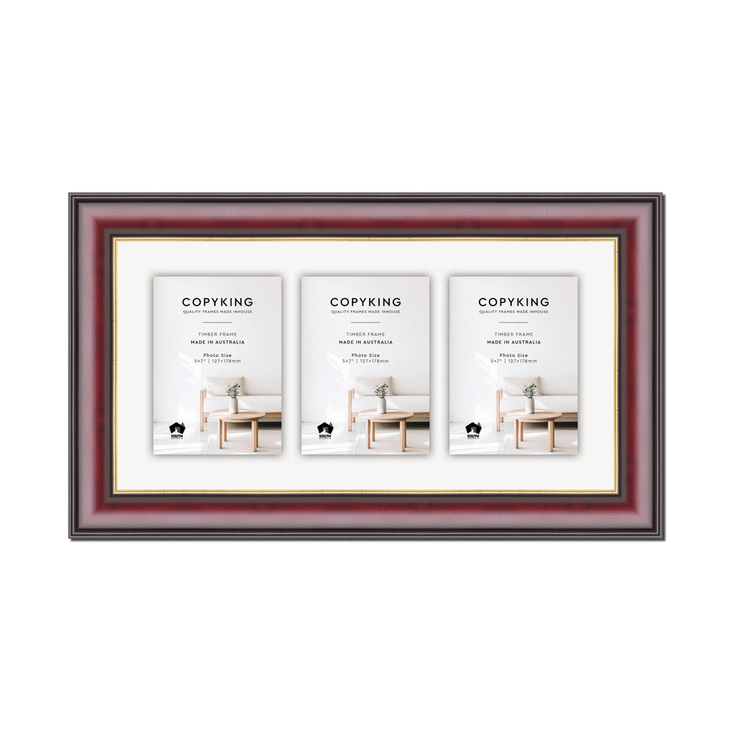 Mahogany/Gold 50mm Wood Collage Photo Frame - 10" x 20" - 3 Photos (5" x 7")