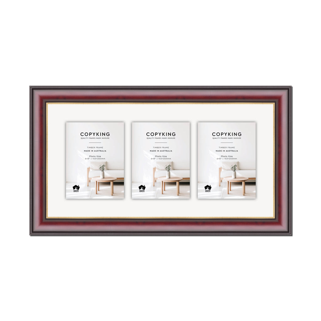 Mahogany/Gold 50mm Wood Collage Photo Frame - 12" x 24" - 3 Photos (6" x 8")