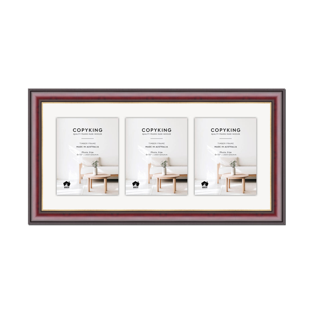 Mahogany/Gold 50mm Wood Collage Photo Frame - 14" x 30" - 3 Photos (8" x 10")
