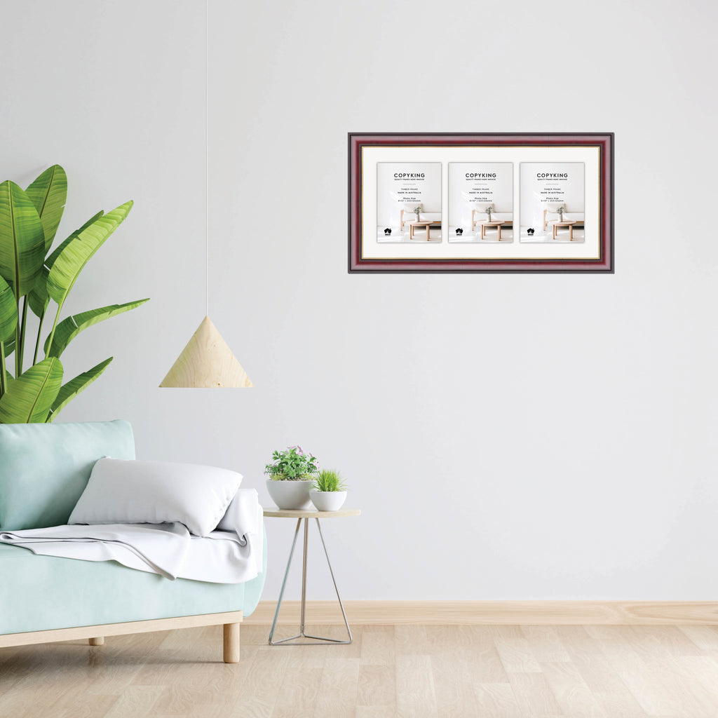 Mahogany/Gold 50mm Wood Collage Photo Frame - 14" x 30" - 3 Photos (8" x 10")