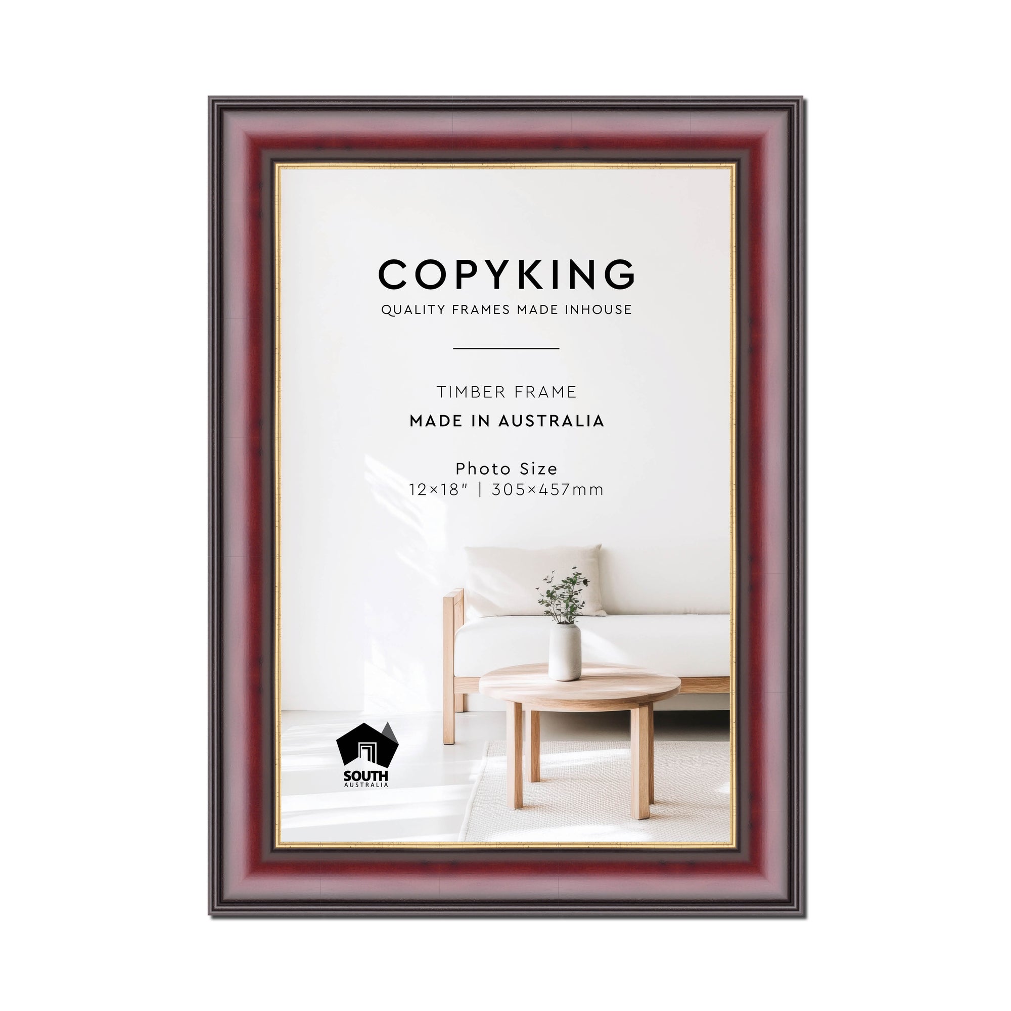 Mahogany/Gold 50mm Wood Photo Frame - 12" x 18" (305mm x 457mm)