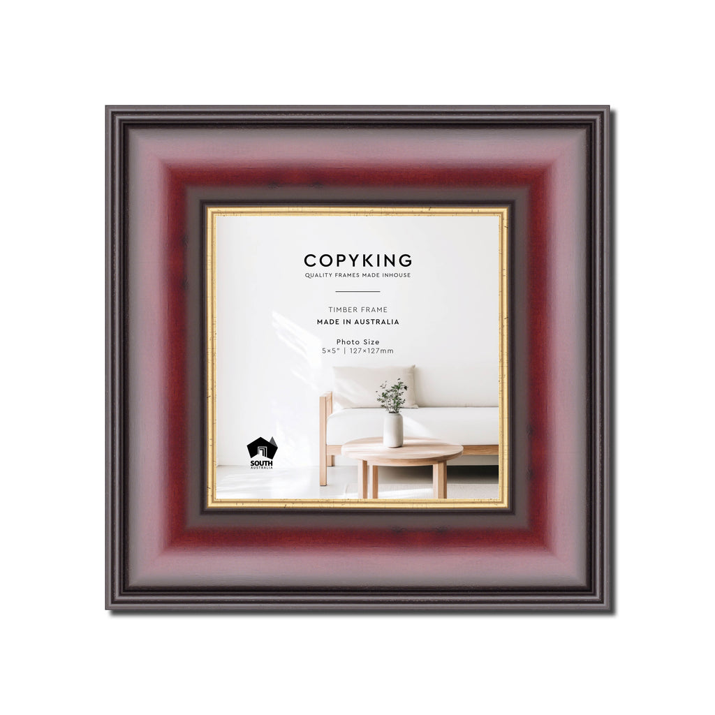 Mahogany/Gold 50mm Wood Square Photo Frame - 5" x 5" (127mm x 127mm)