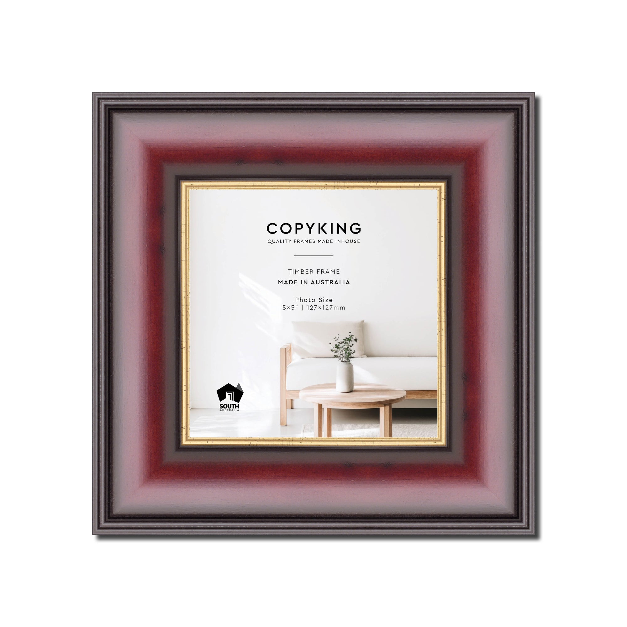 Mahogany/Gold 50mm Wood Square Photo Frame - 5" x 5" (127mm x 127mm)