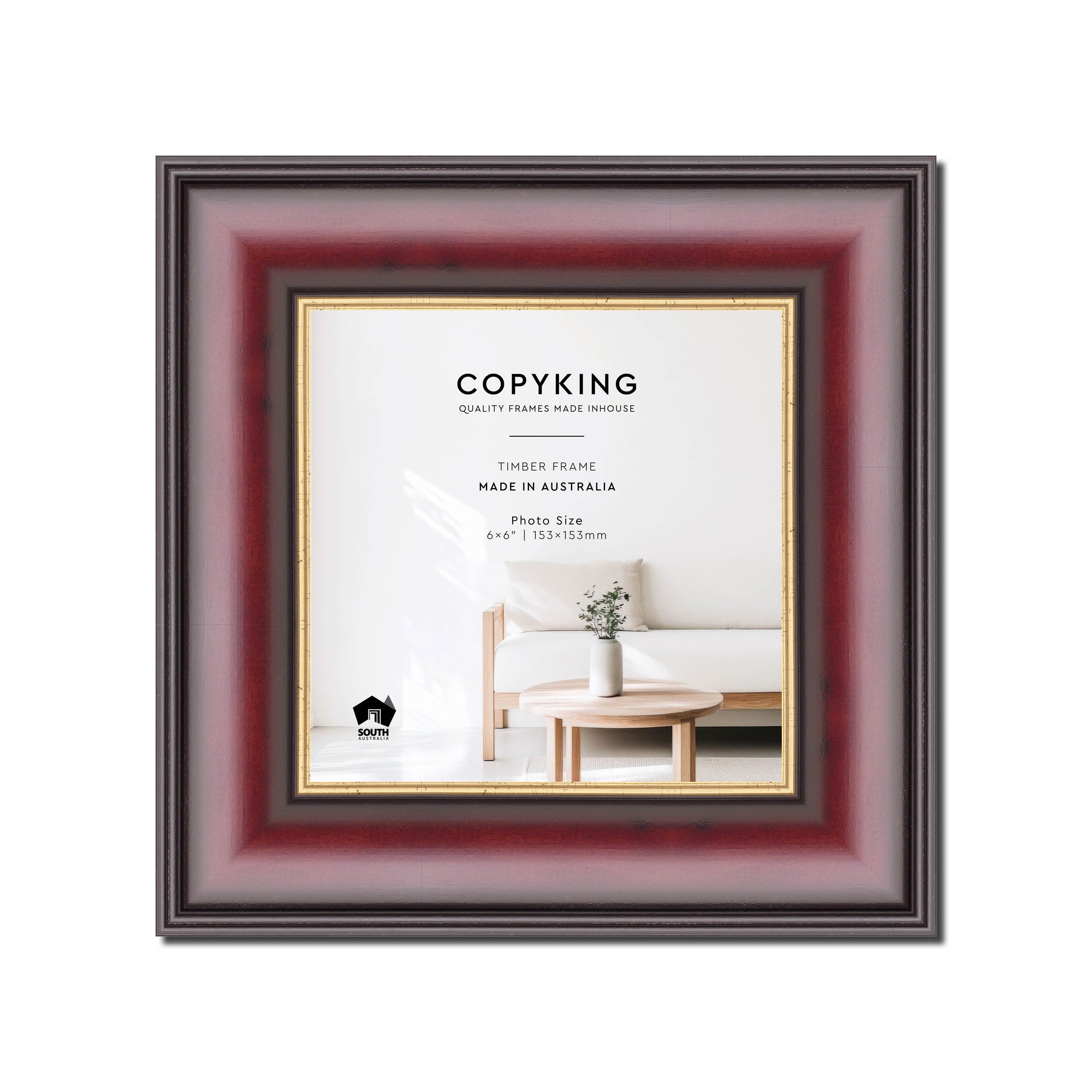 Mahogany/Gold 50mm Wood Square Photo Frame - 6" x 6" (153mm x 153mm)