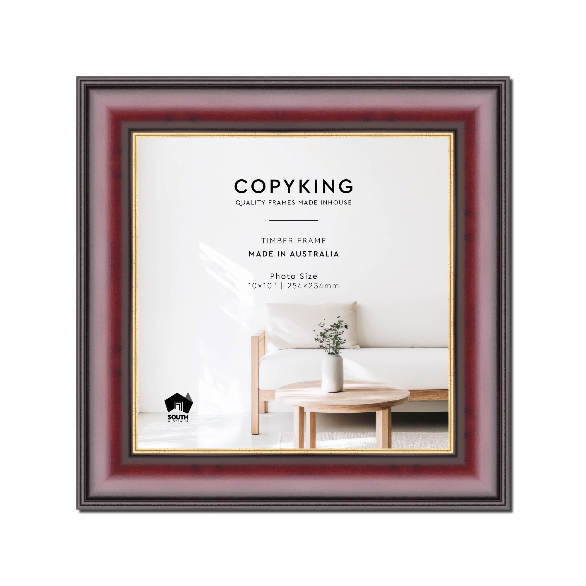 Mahogany/Gold 50mm Wood Square Photo Frame - 10" x 10" (254mm x 254mm)