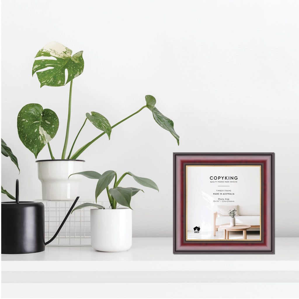 Mahogany/Gold 50mm Wood Square Photo Frame - 10" x 10" (254mm x 254mm)