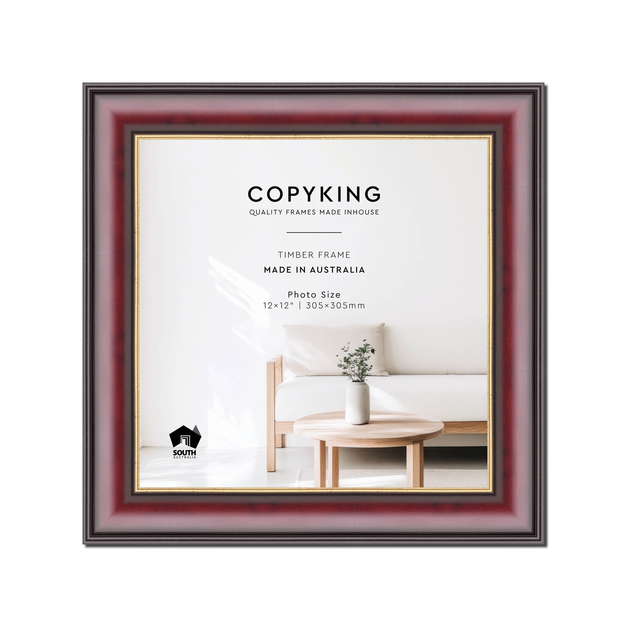 Mahogany/Gold 50mm Wood Square Photo Frame - 12" x 12" (305mm x 305mm)