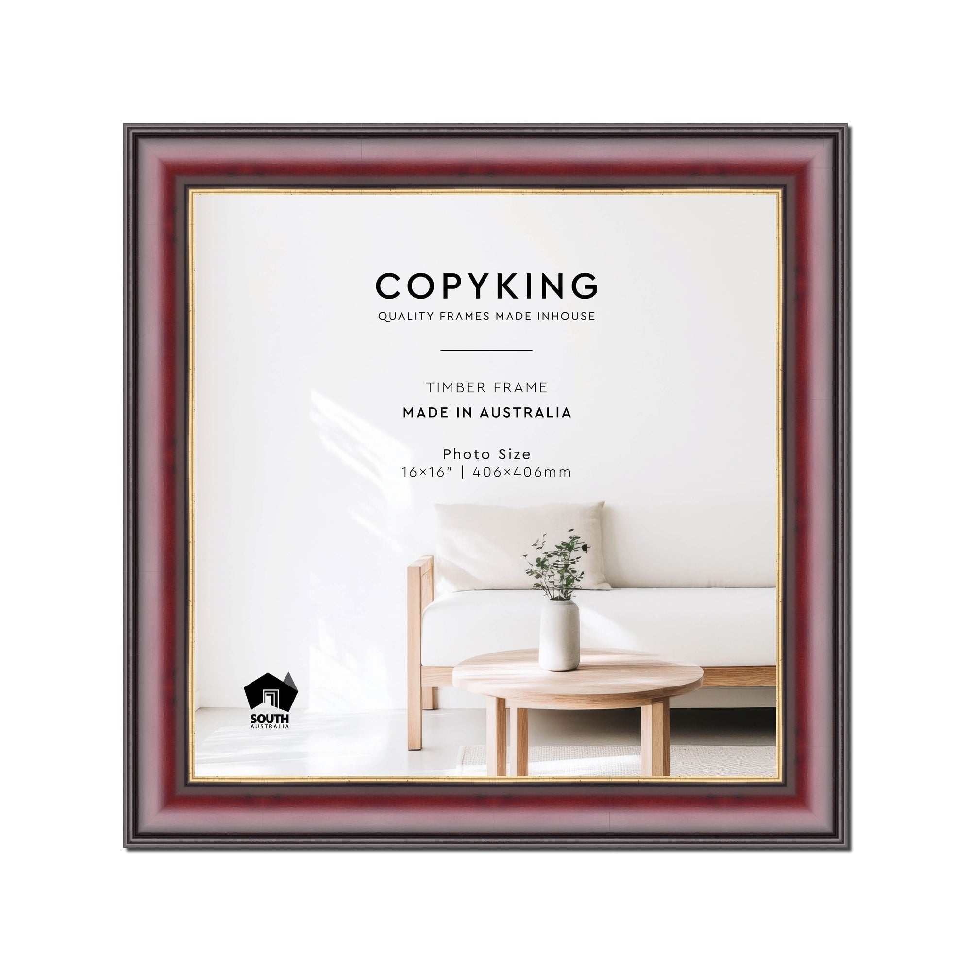Mahogany/Gold 50mm Wood Square Photo Frame - 16" x 16" (406mm x 406mm)
