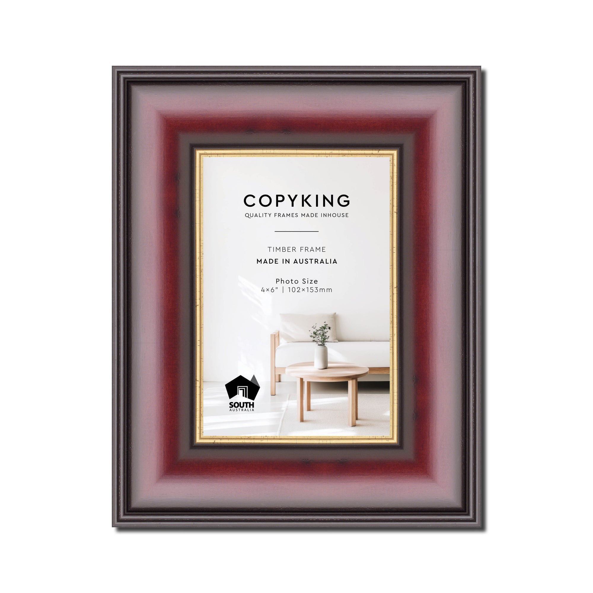 Mahogany/Gold 50mm Wood Photo Frame - 4" x 6" (102mm x 153mm)