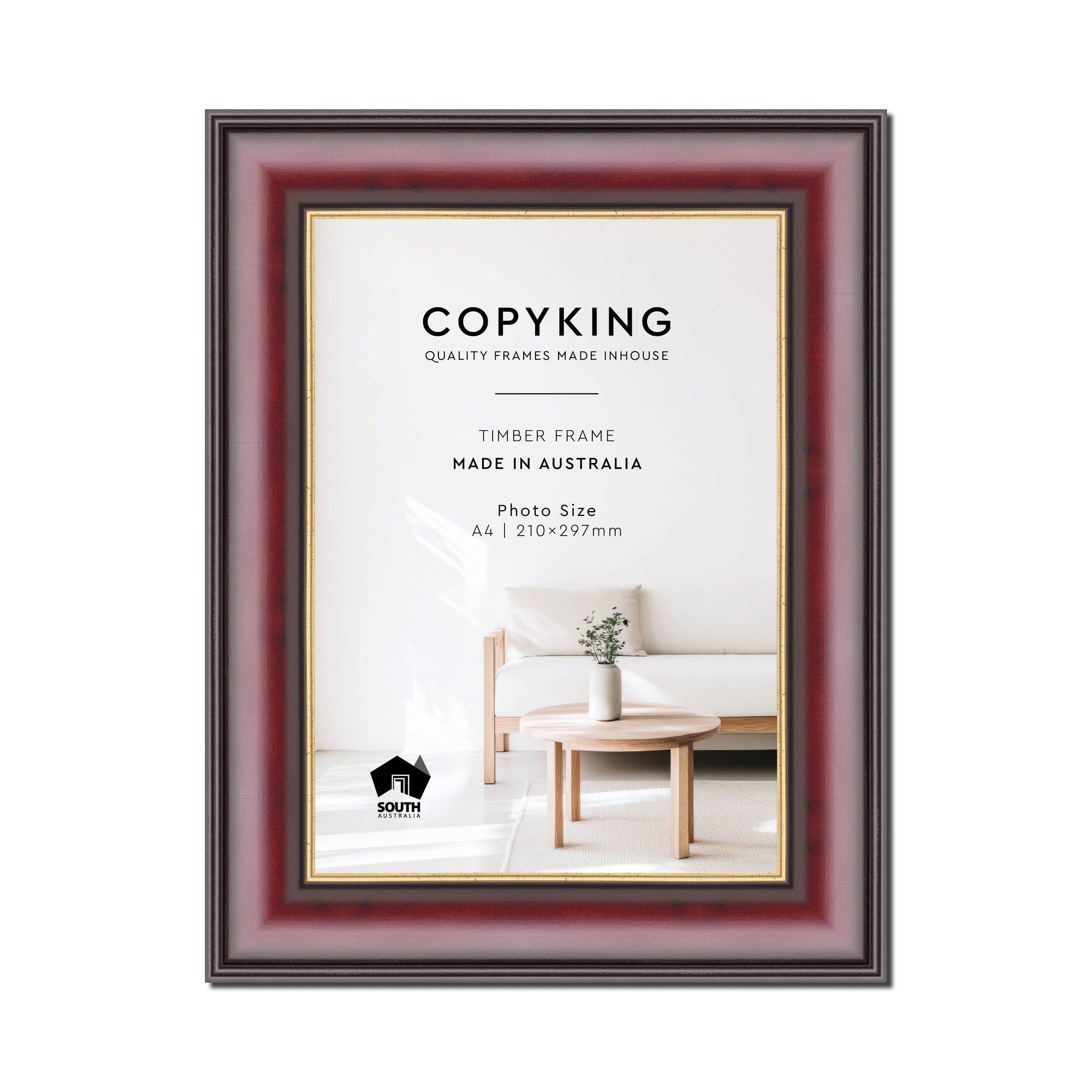 Mahogany/Gold 50mm Wood Poster Frame - A4 (210mm x 297mm)