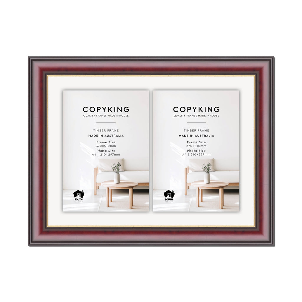 Mahogany/Gold 50mm Wood Certificate Frame - 370mm x 510mm - 2 Certificates (A4)