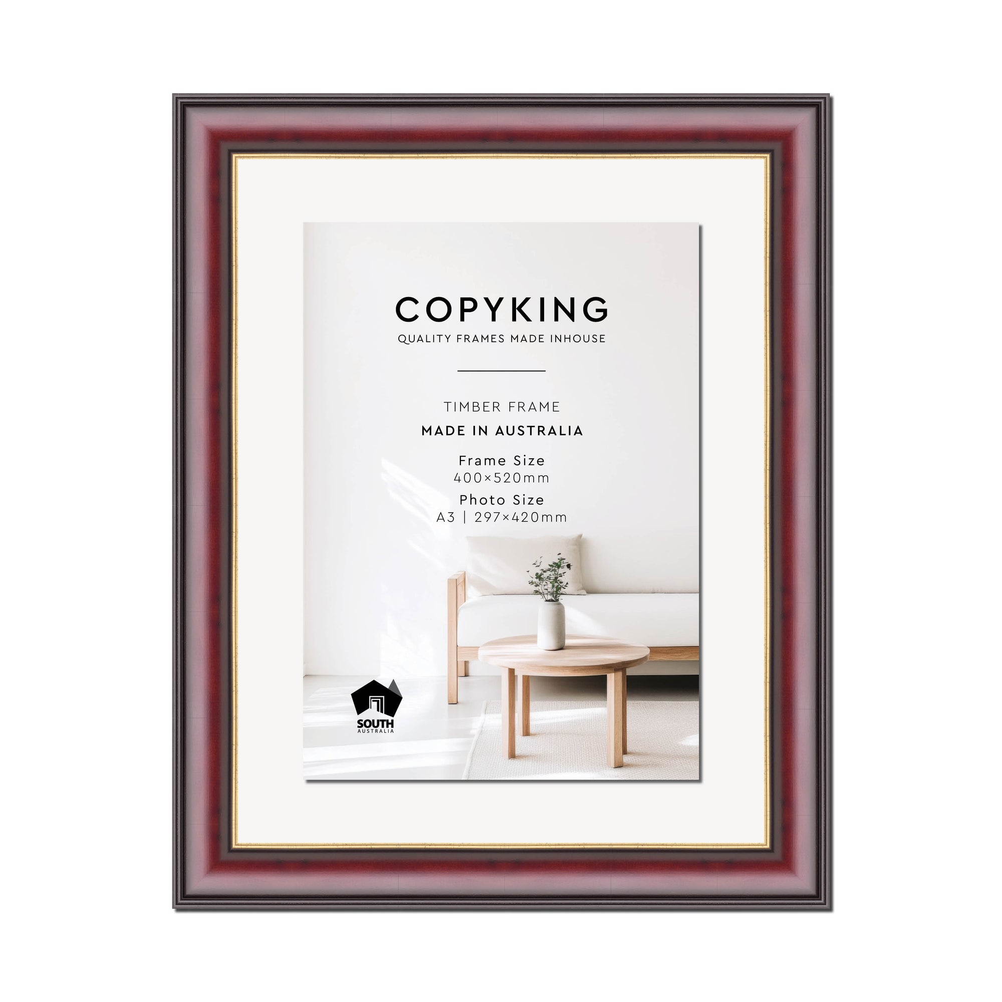 Mahogany/Gold 50mm Wood Certificate Frame - 400mm x 520mm - 1 Certificates (A3)
