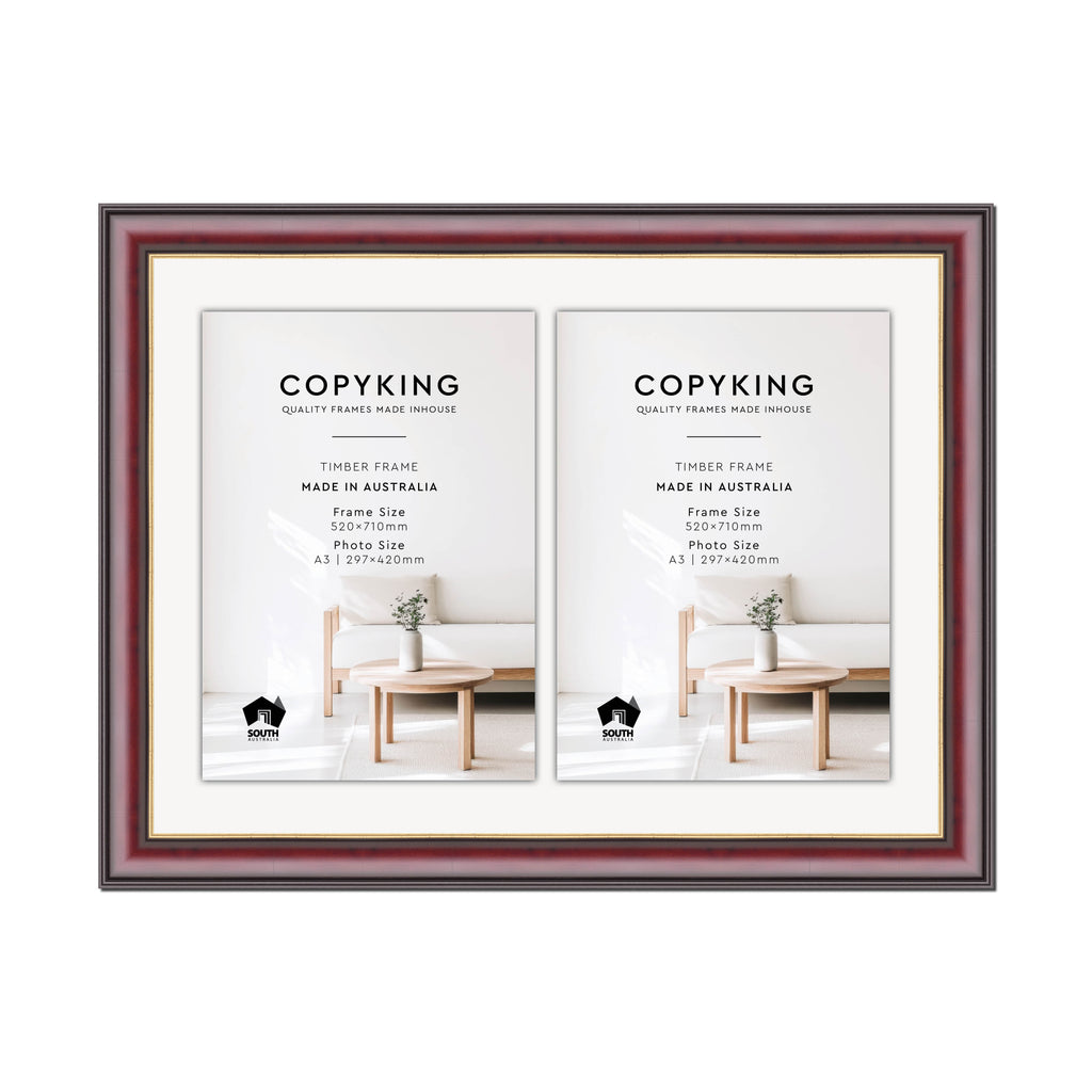 Mahogany/Gold 50mm Wood Certificate Frame - 520mm x 710mm - 2 Certificates (A3)
