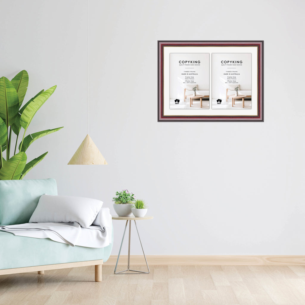 Mahogany/Gold 50mm Wood Certificate Frame - 520mm x 710mm - 2 Certificates (A3)