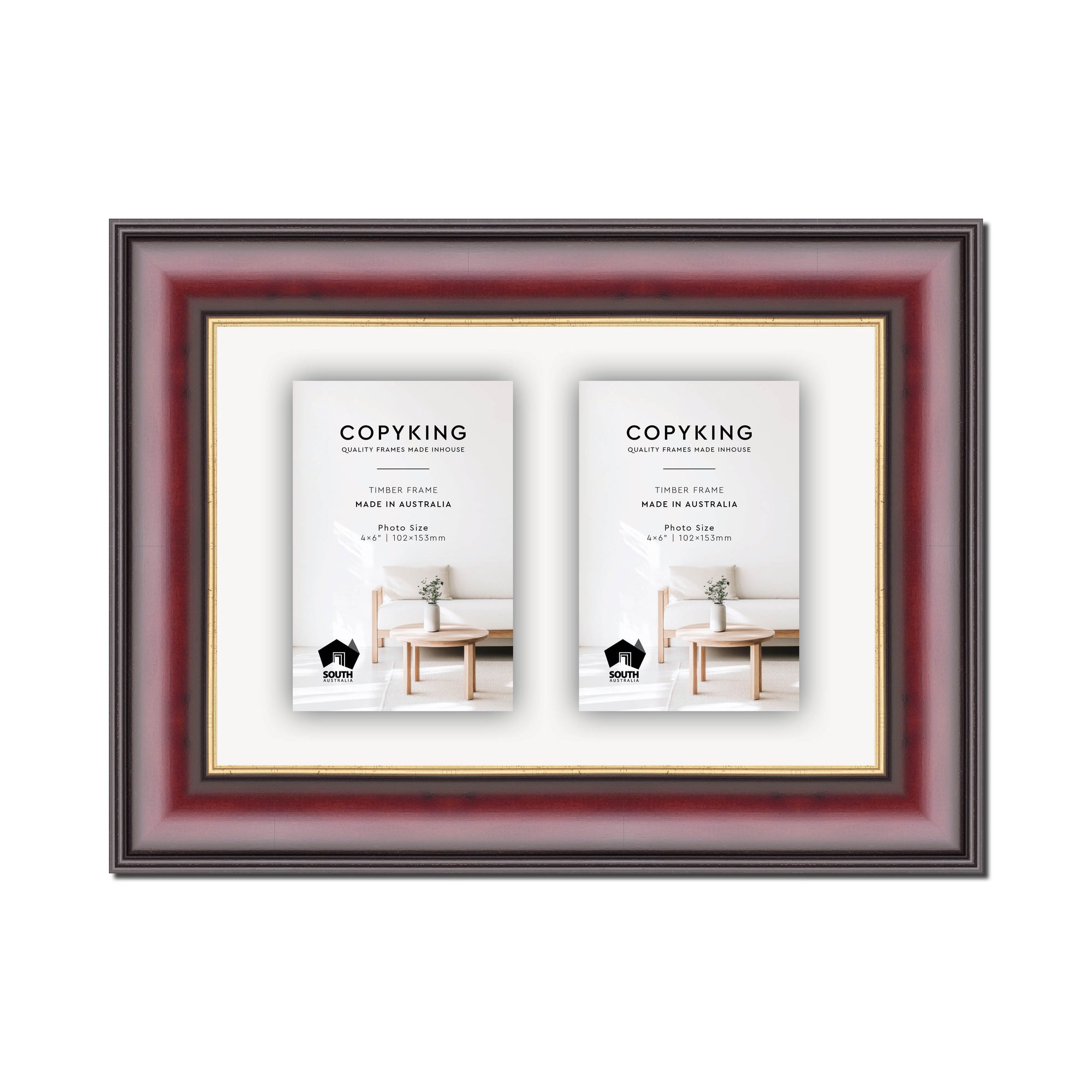 Mahogany/Gold 50mm Wood Collage Photo Frame - 8" x 12" - 2 Photos (4" x 6")