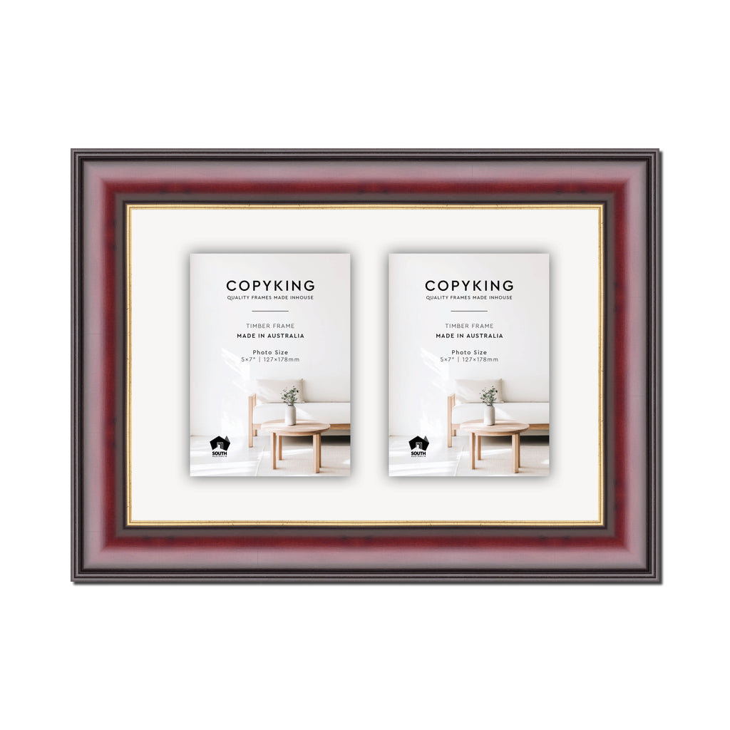 Mahogany/Gold 50mm Wood Collage Photo Frame - 10" x 15" - 2 Photos (5" x 7")