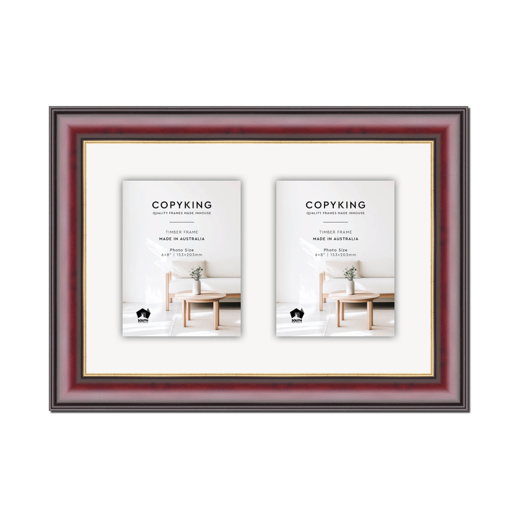 Mahogany/Gold 50mm Wood Collage Photo Frame - 12" x 18" - 2 Photos (6" x 8")